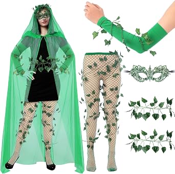 7 Pcs Halloween Green Costume Accessory Halloween Women Cosplay