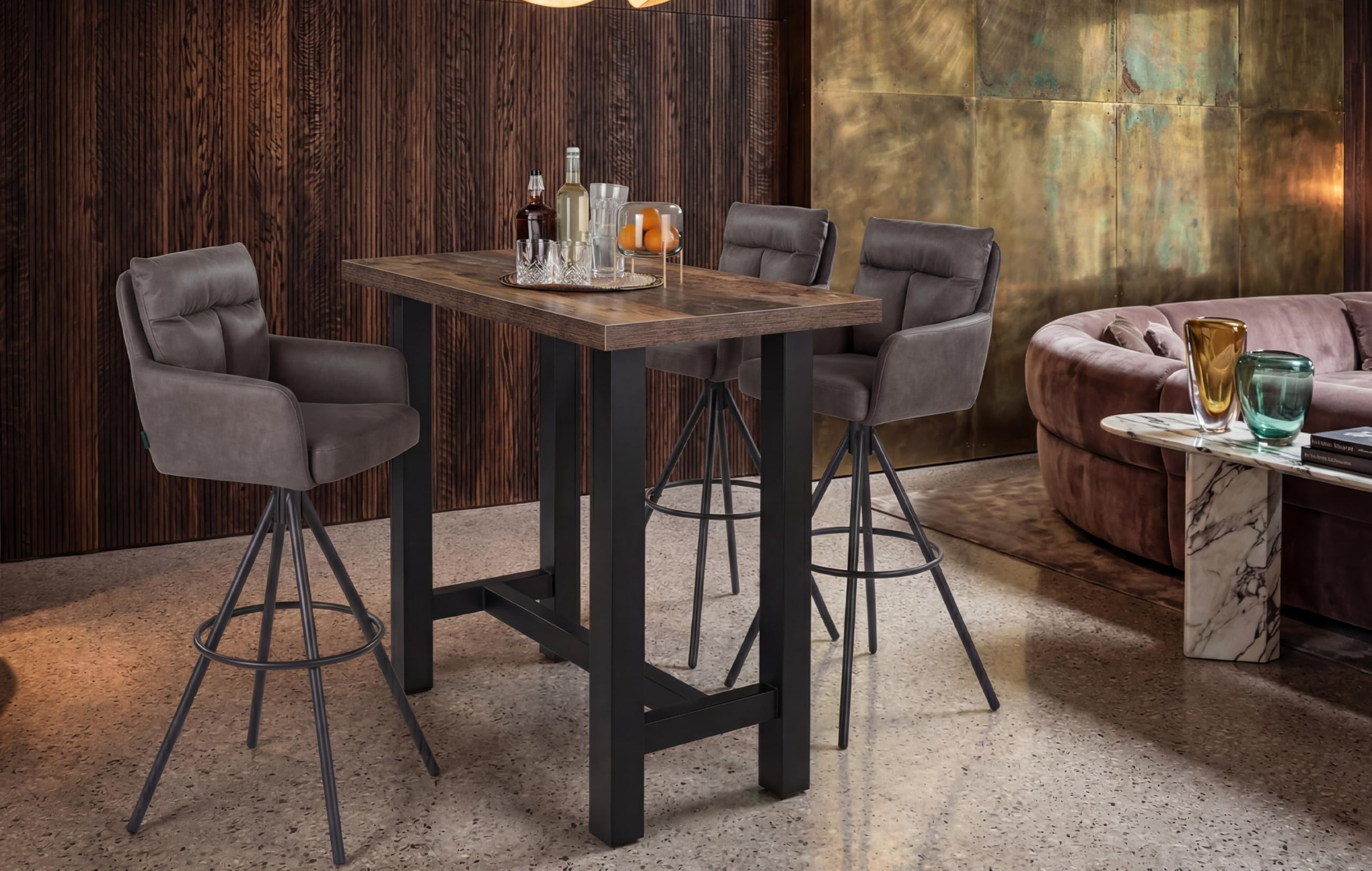 DUBI Möbel Bartisch Stehtisch LOTTE 120x60cm Industrial Design | Hochtisch Texas Eiche & Metall Schwarz | Stabiler Küchentisch & Bistrotisch | Massive 7,5cm Beine | Ideal für Gastronomie & Zuhause