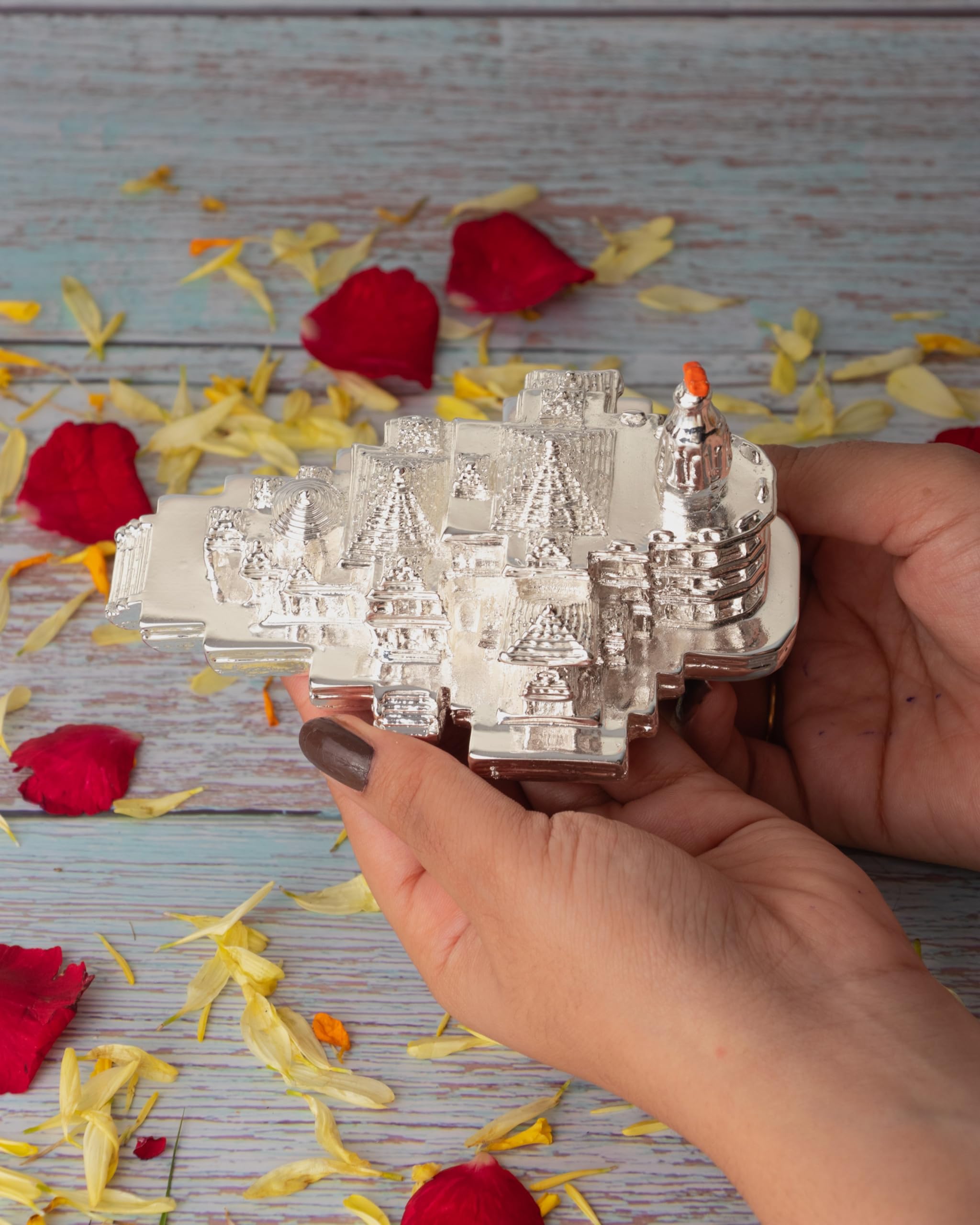 ZAARIYA Ram Mandir Ayodhya Model 3D Idol with Base for Home Decoration, Gifting, Temple Decor | Shri Rama Janmabhoomi Mini Statue (Silver Without Base)