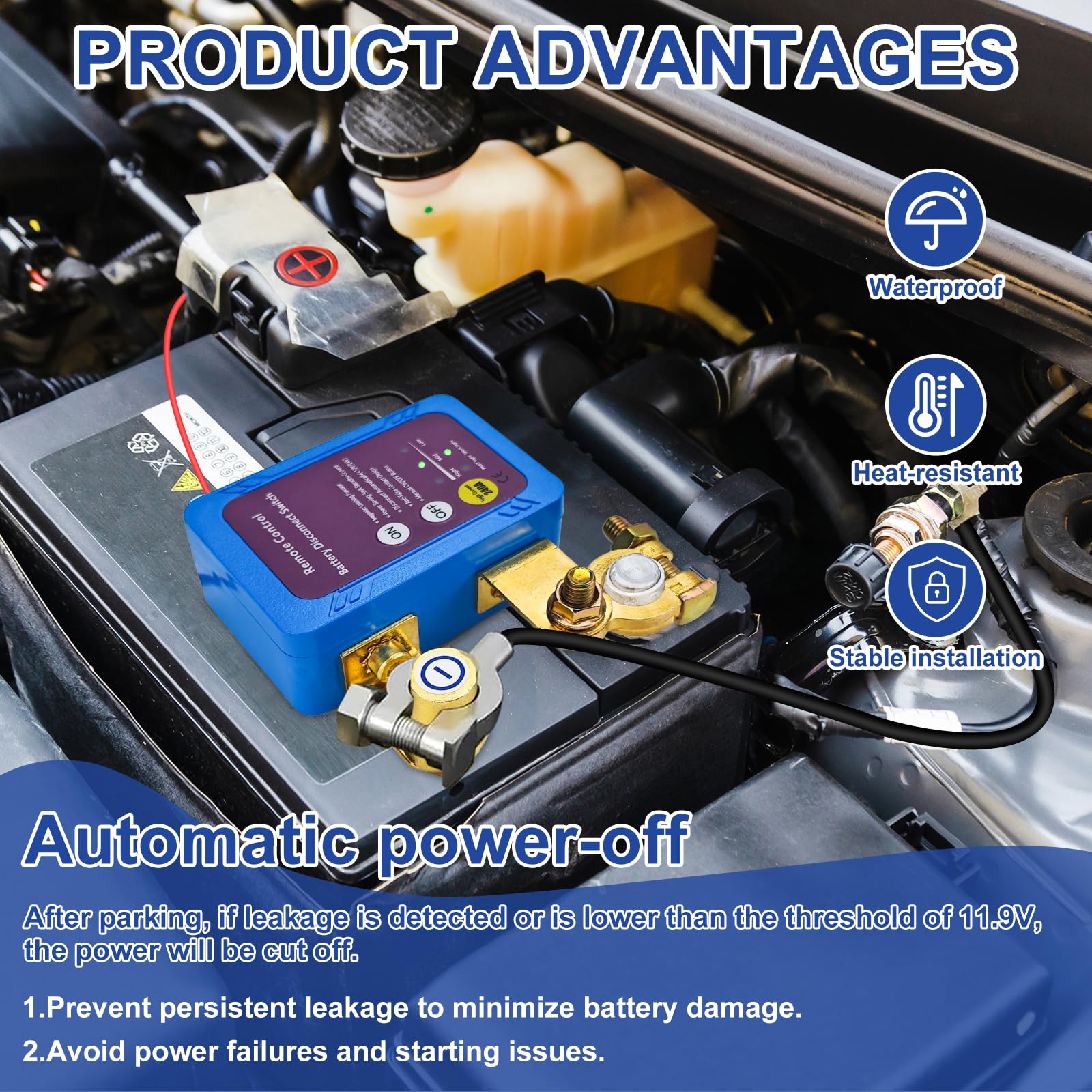 Disjoncteur de Batterie Télécommandé Sans Fil, Kill Switch Anti-vol | Coupe Circuit Batterie 12V, 240 A Interrupteur d'Arrêt Automatique avec Affichage LED, pour Voiture, RV, ATV, Camion, Bateau