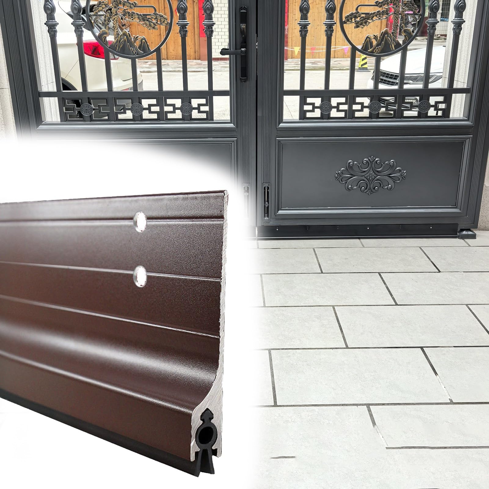 Paraspifferi Sottoporta Paraspifferi Personalizzabile per Porte Esterne Garage/Armadi | Guarnizione Inferiore Autoadesiva Lega Alluminio Porte, Leggera, Antipolvere Resistente Alle Intemperie(Brown,92cm(36 1/4"))