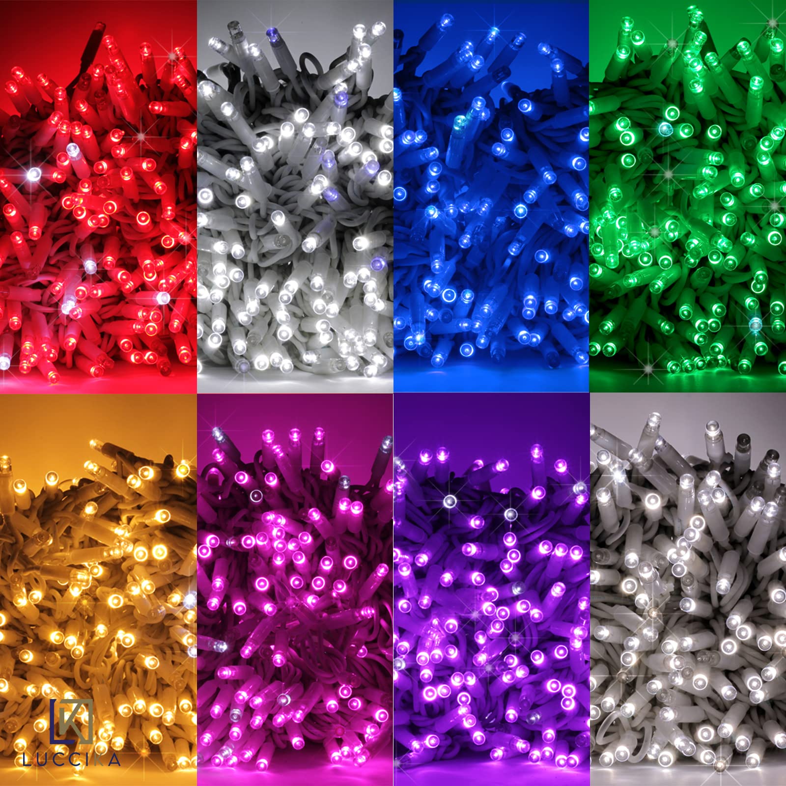 Luccika LED-Lichterkette für Weihnachten, professionell, MaxiLED, 8 mm, Flash, für Gärten, Geschäfte, Bars, Außenbereiche (eisweiß mit blauem Blitz, 10 Meter – 100 LEDs)