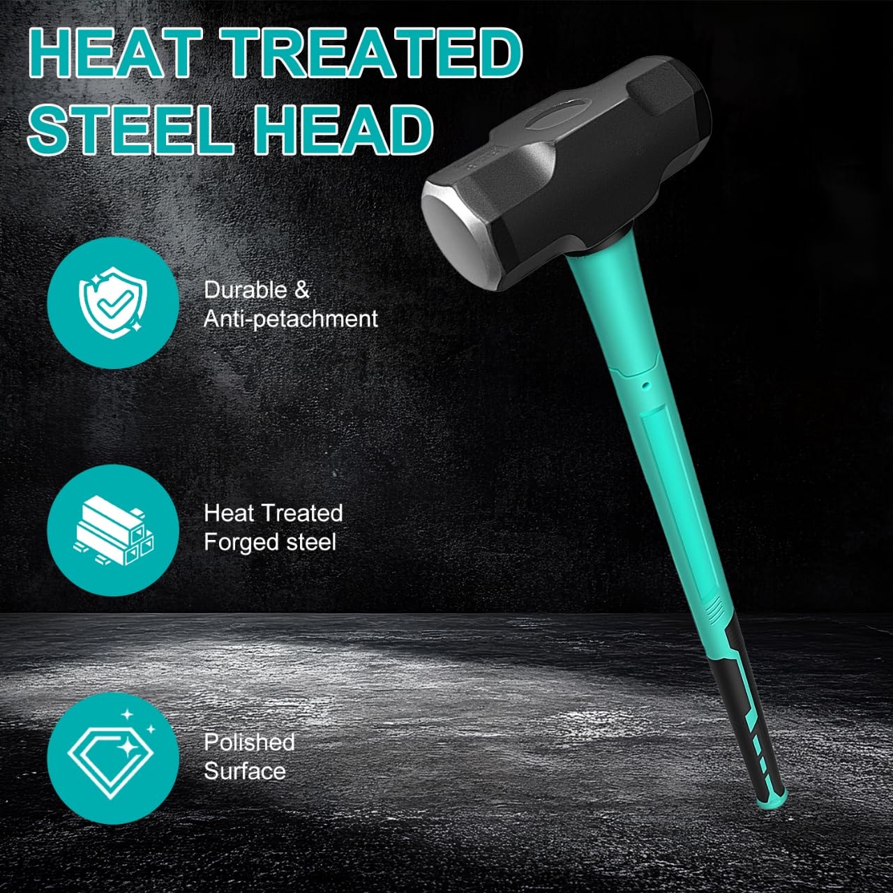 Martillo de trineo y palo con construcción resistente, mango ergonómico antideslizante en H, núcleo de fibra de vidrio, acero de alta resistencia para construcción, gestión de tierras, trabajo en el