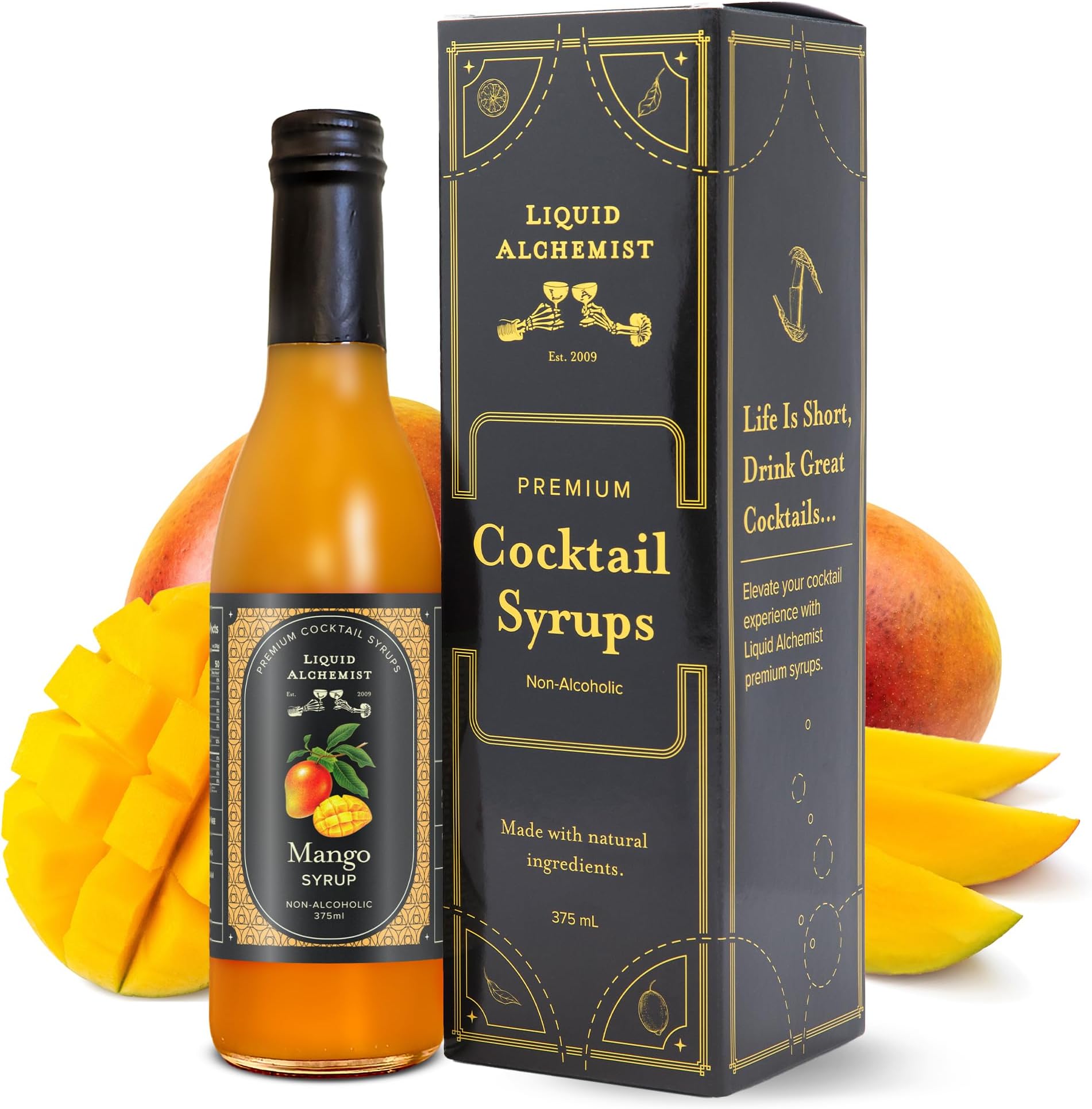 Liquid Alchemist Mango Syrup for Drinks - Real Ingredients Make our Mango Puree for Cocktails the Perfect Margarita Mix - Our Tropical Flavoring Syrup is Non-GMO & Vegan (12.7 oz)
