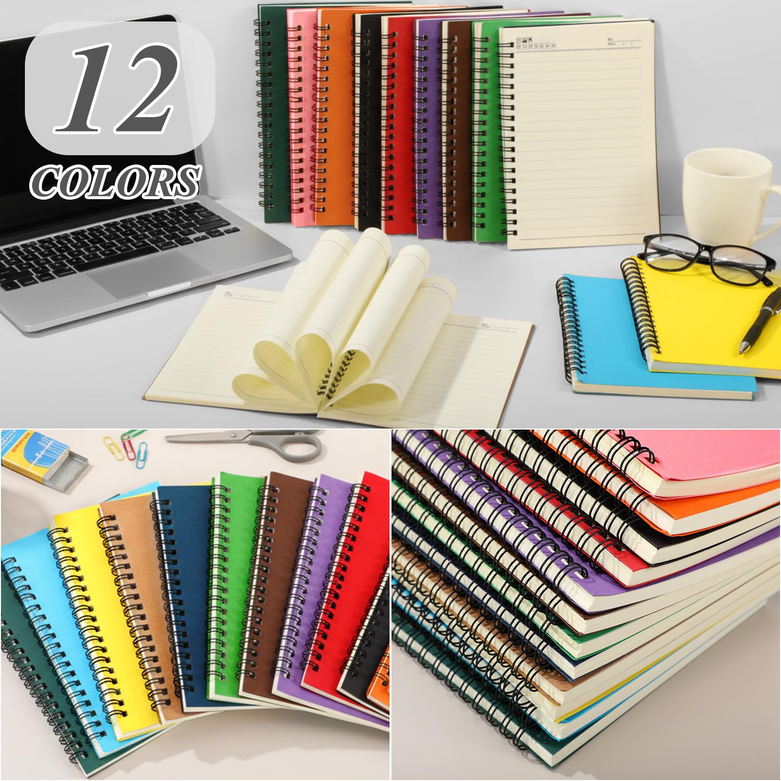 Leelosp Lot de 24 petits carnets à spirales, multicolore, 12,7 x 17,8 cm