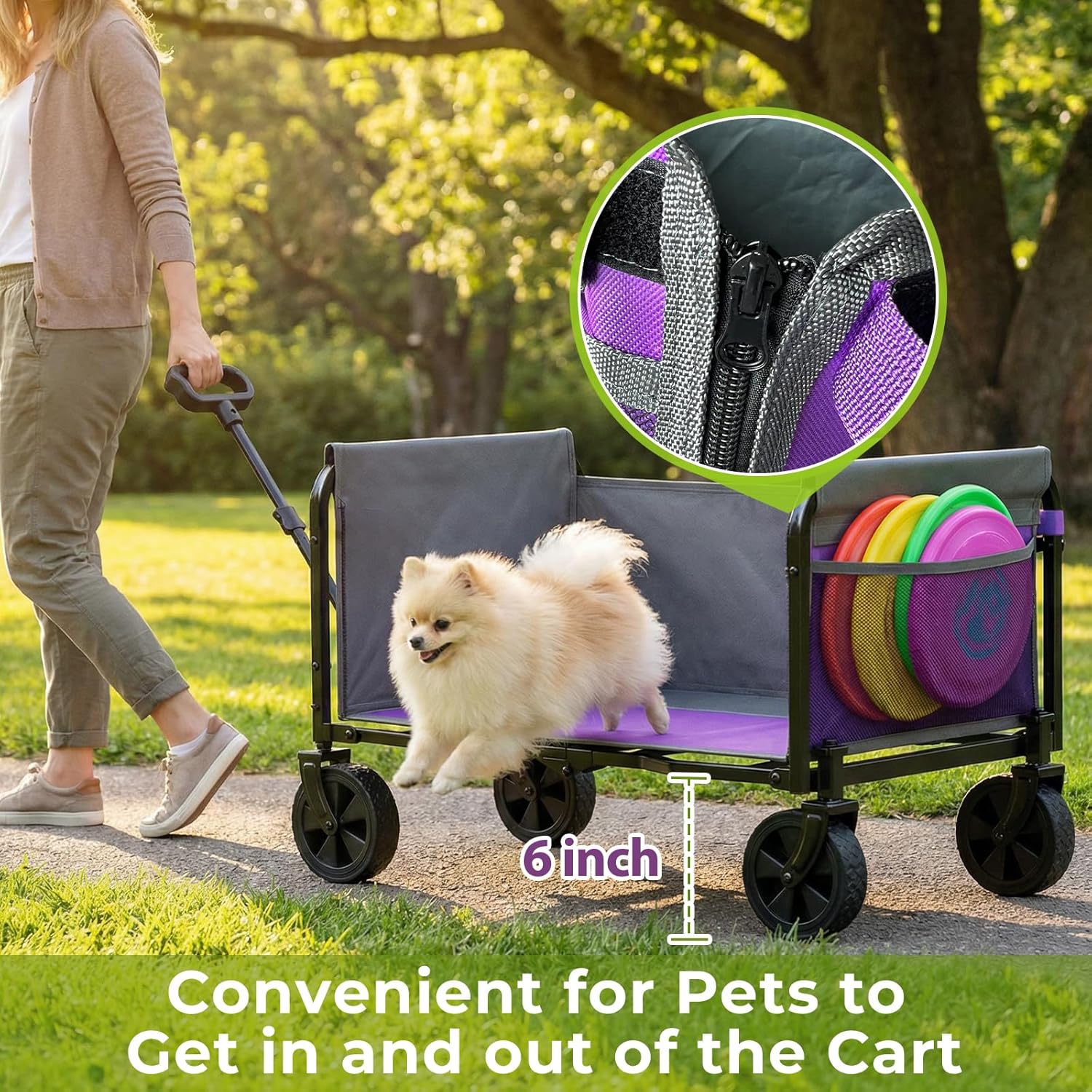 Wagons Carts Foldable, Lightweight Collapsible Utility Wagon-220LBS Capacity One-Side Full Zipper, Side Load No Lifting for Light Camping, Grocery, Shopping, Sports & Apartment Moving (Purple)