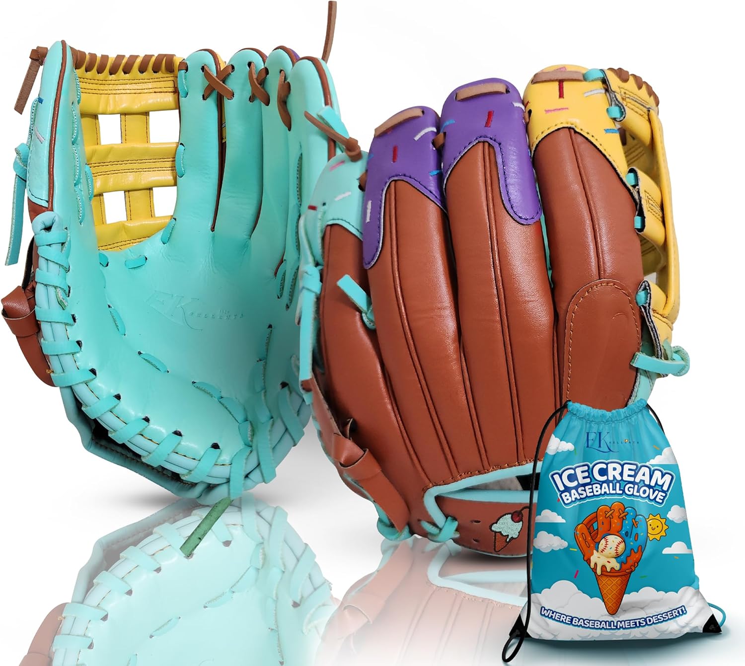 Ice Cream Baseball Glove - Safe, Lightweight Youth Baseball Glove - Adjustable Wrist Baseball Gloves Youth 8-12 - H Web Multi-Positions Boys & Girls Softball Glove - Ice Cream Baseball Gloves