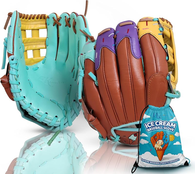 Ice Cream Youth Baseball Glove, Multi-Positions, Size 10.5”, 11”, 11.5” | Safe, Lightweight, Pre-Broken in Baseball Glove, H Web, Adjustable Wrist for Boys & Girls 7-12y, Kids Softball Glove