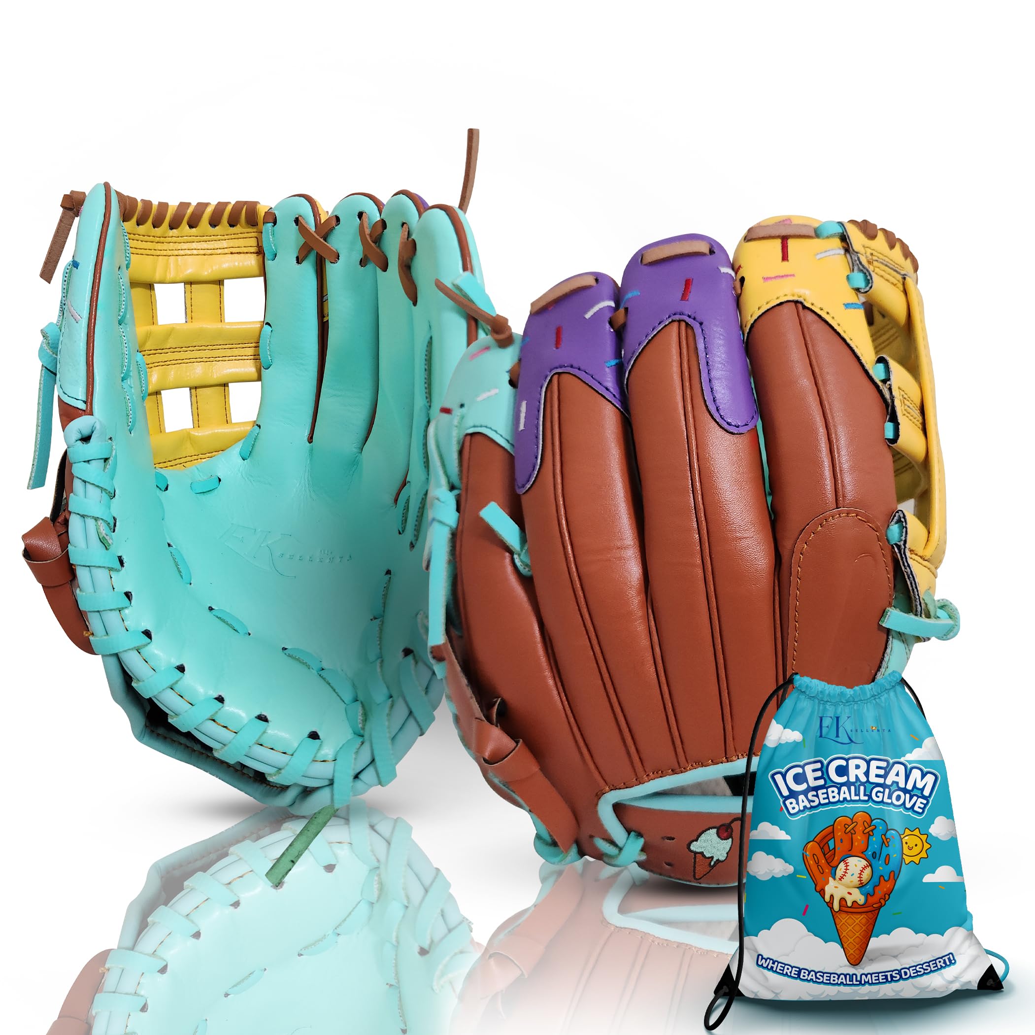 Ice Cream Baseball Glove - Safe, Lightweight Youth Baseball Glove - Adjustable Wrist Baseball Gloves Youth 8-12 - H Web Multi-Positions Boys & Girls