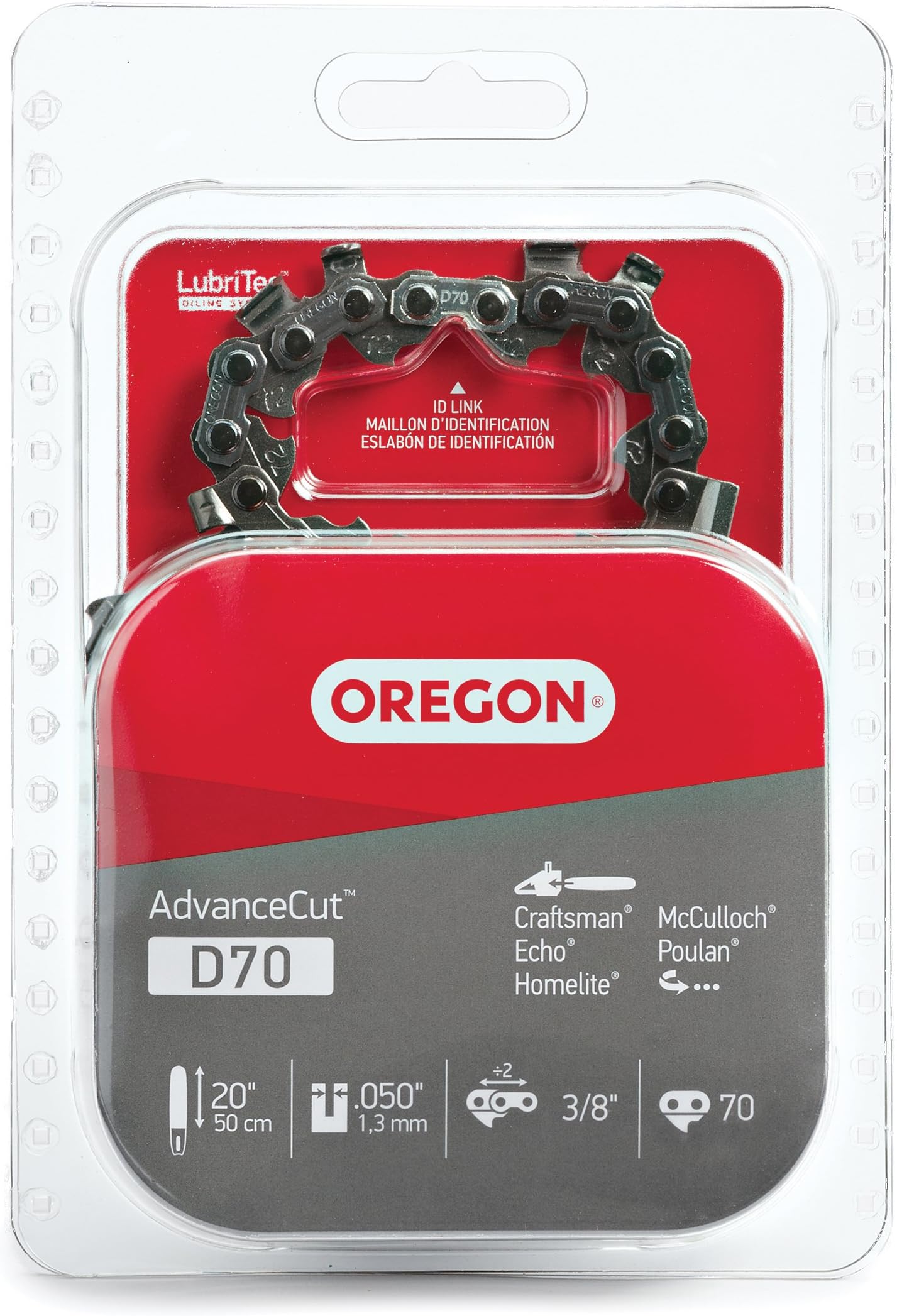 D70 AdvanceCut Chainsaw Chain for 20 Inch Bar – 70 Drive Links, Replacement Low-Kickback Chainsaw Blade, .050" Gauge, 3/8" Pitch, fits Several Poulan Pro & Echo Models (D70) Black