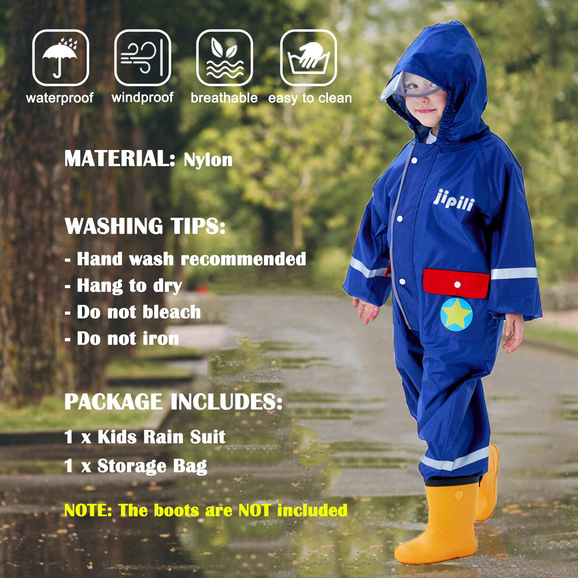 Fewlby Tuta Impermeabile Bambini Tuta Pioggia, Bambina Poncho Antipioggia con Cappuccio Ragazze Ragazzi Giacche Impermeabili Mantella da Pioggia Riutilizzabile per 1-10 Anni