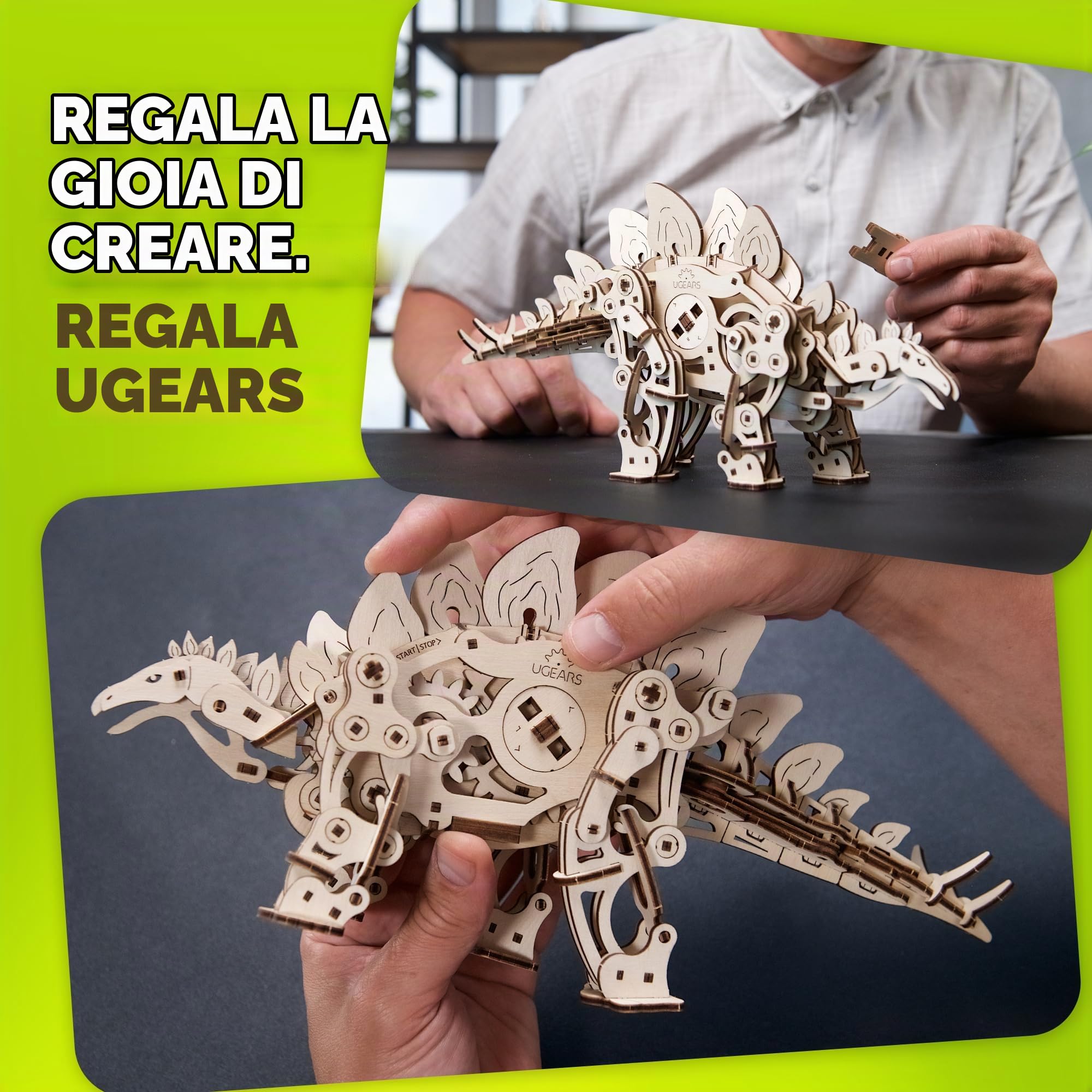 UGEARS Puzzle Legno 3D Dinosauri da Costruire - Stegosauro Meccanico Realistico - Ideale per Appassionati di Modellismo e Puzzle 3D Legno - 305 Pezzi - Età 14+