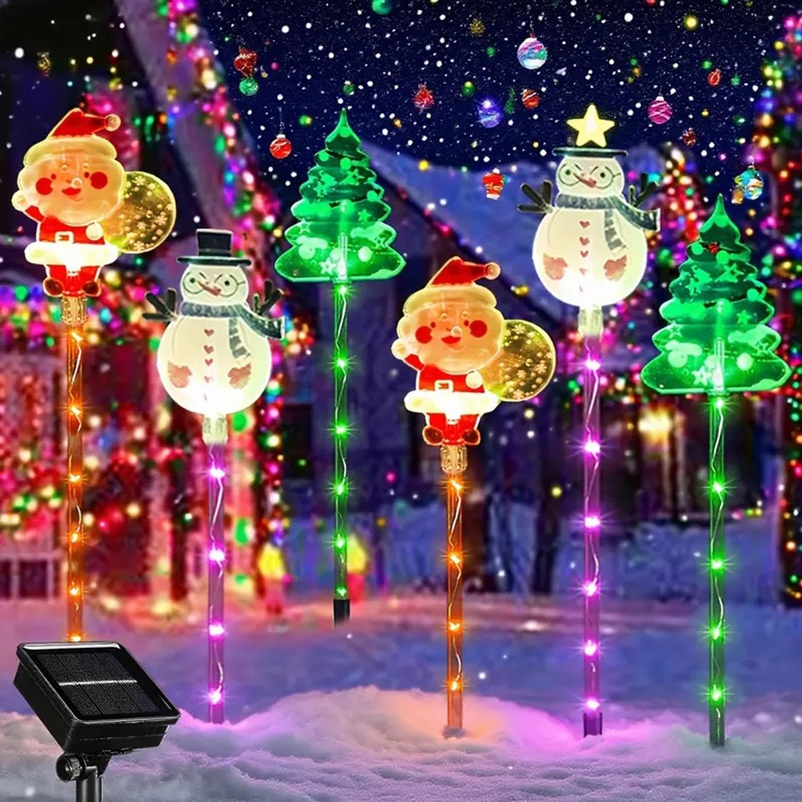 YUANCHUTOP 6-Pack of Moving Christmas Lights, LED Solar Christmas Lights Outdoor Solars & Battery Power Courtyard Tree Snowman Reindeer, for Porches, Trees, Pathway (A, Battery)