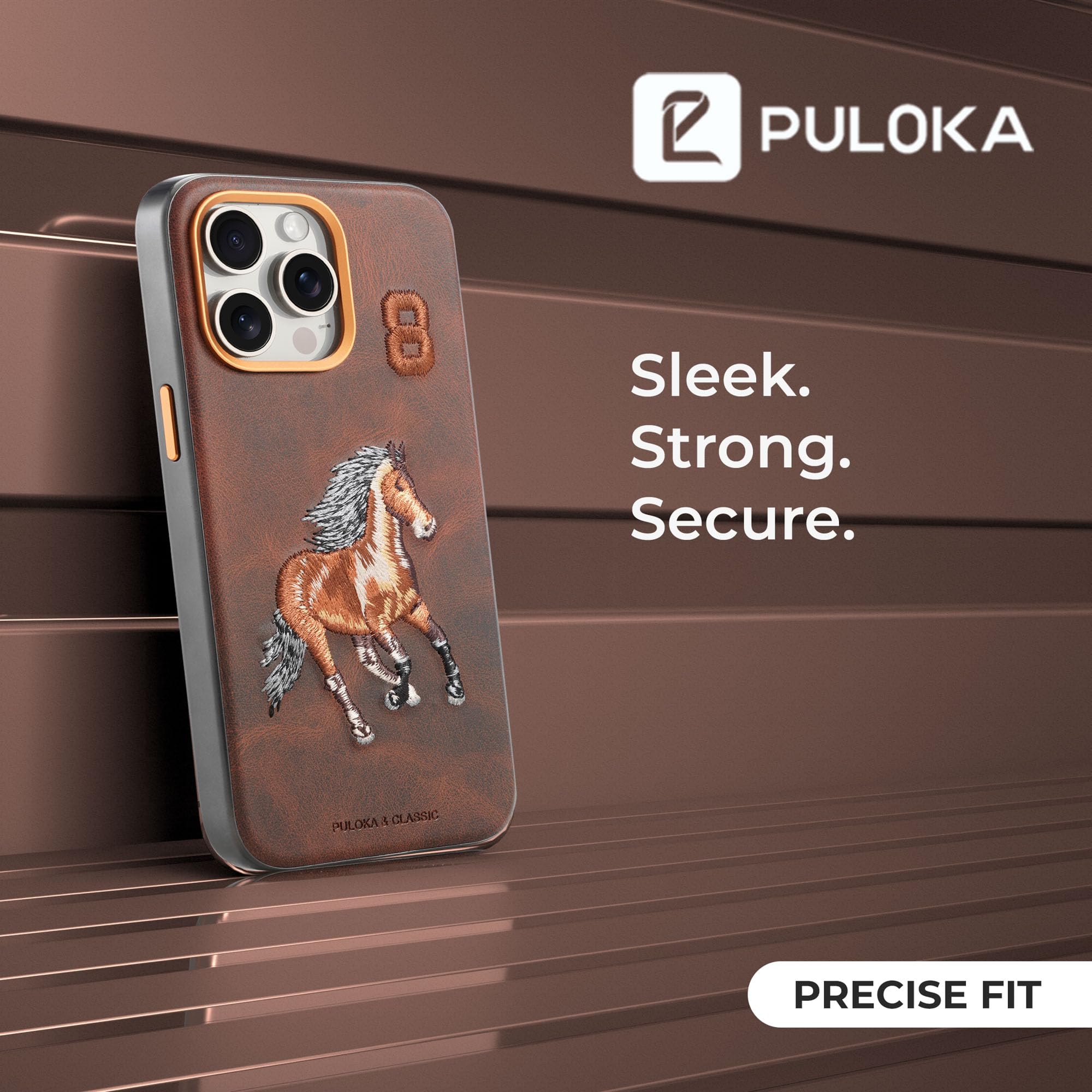 PULOKA - Mobile Cover for iPhone 15 PRO - Horse Embroidery - Sleek & Stylish - Protective & Anti Scratch Phone Cover Vegan Leather Back Case - Men & Women - Santa Barbara Polo (Brown) 4