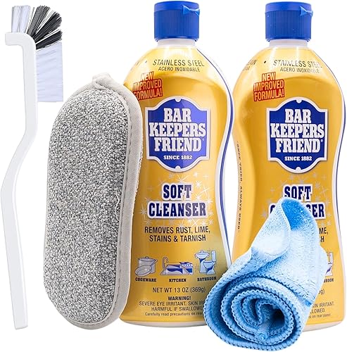 Bundle - Kit de limpieza líquida de 13 onzas con toalla de microfibra, cepillo de lechada y almohadilla para fregar, limpiador de acero inoxidable