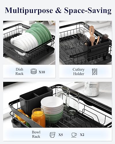 Miniatura 57 de Kitsure Escurridor de platos para encimera de cocina, artículos esenciales de organización y almacenamiento de fregadero de acero inoxidable con Gris