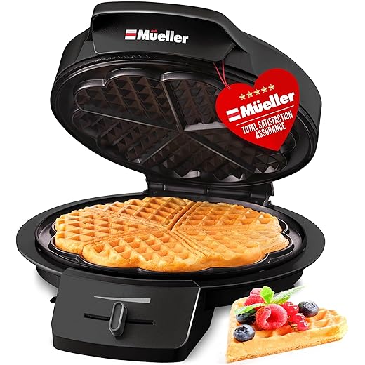 Mueller Heart Waffle Maker, 5 Belgian Waffle Iron, Adjustable Browning Control, Cool Touch Handle, Compact and Easy to Clean, Great Valentines Day Gift
