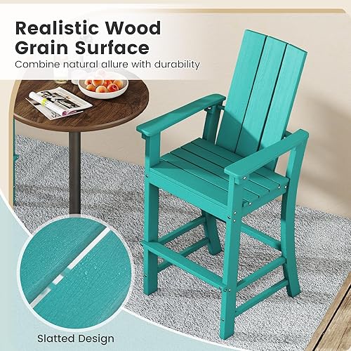 Miniatura 7 de Giantex Silla Adirondack de 52 pulgadas de alto, taburete de bar de polietileno de alta densidad para exteriores con respaldo ergonómico,