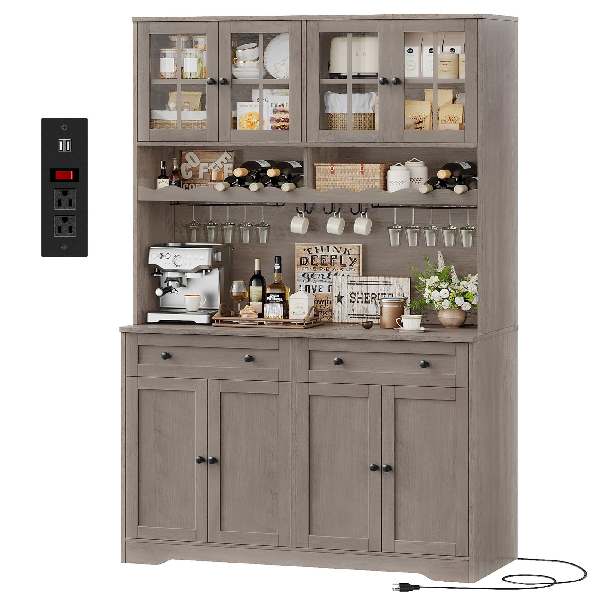 HOSTACK Kitchen Pantry Storage Cabinet, Coffee Bar Hutch Cabinet, Ash Gray