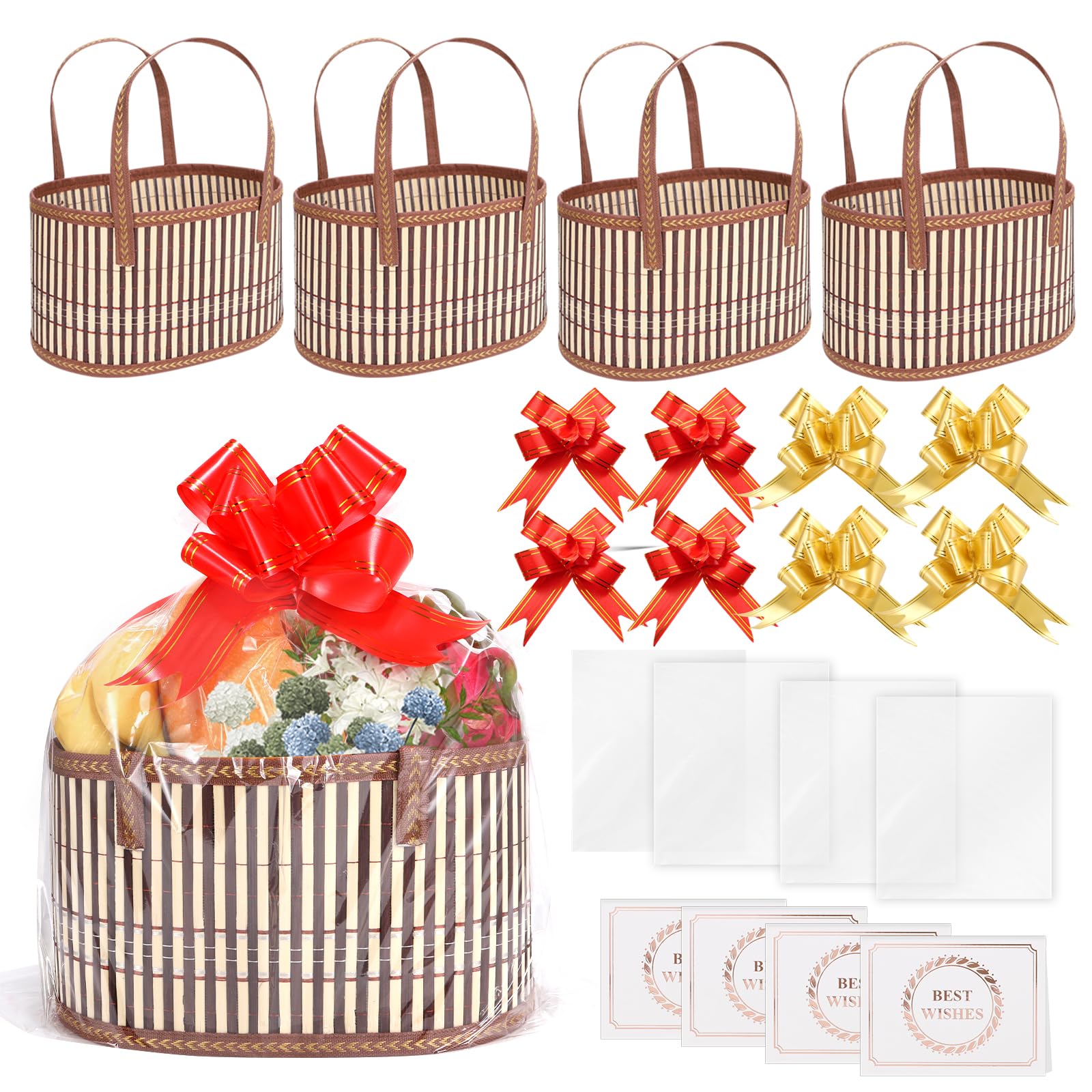 Snapklik.com : 4 Set Baskets For Gifts Empty, Sturdy Woven Bamboo Gift ...