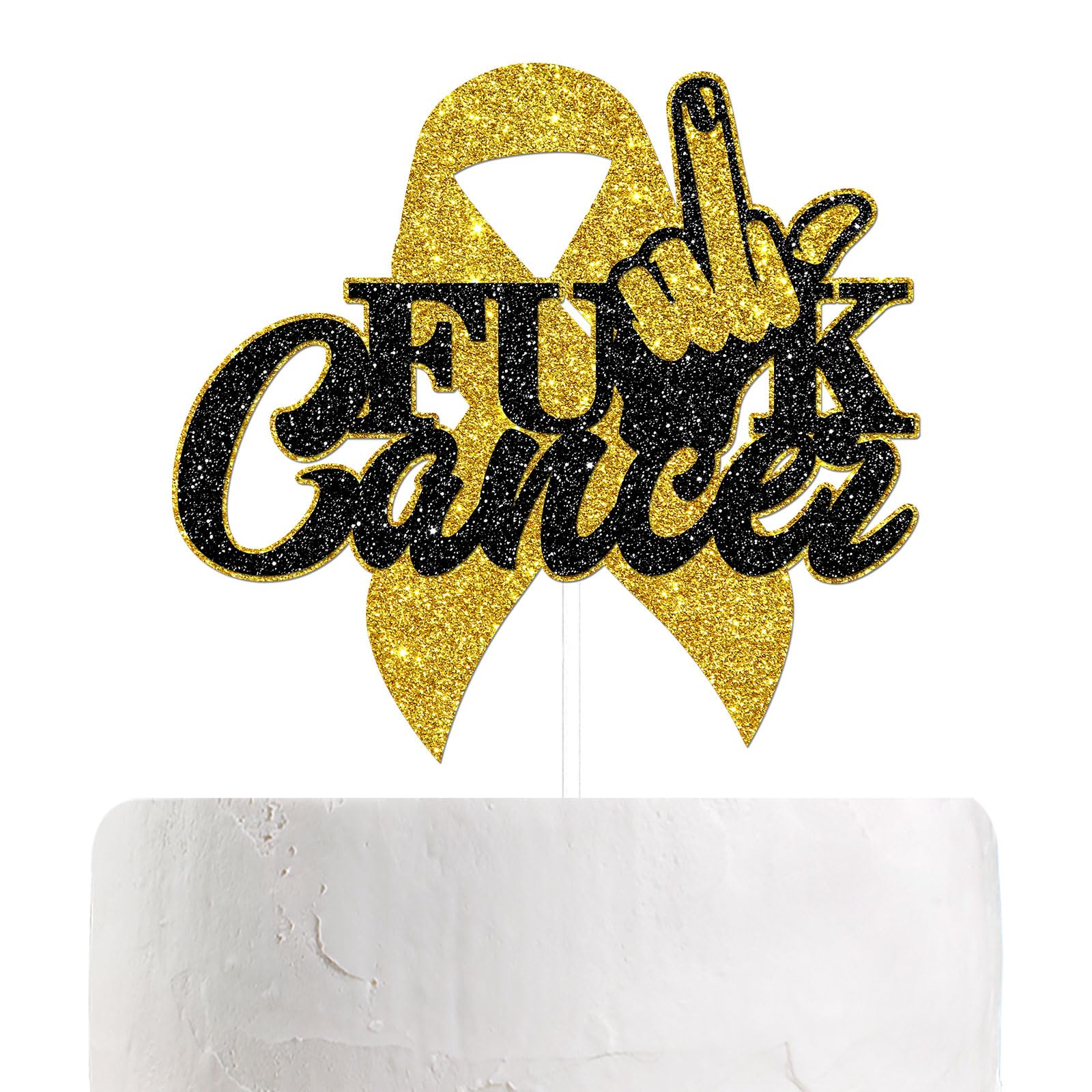 Fuxk Cancer Cake Topper, Black Gold Glitter, Beat Cancer Theme Party Cake Decorations, Cancer Free Party Decoration Supplies