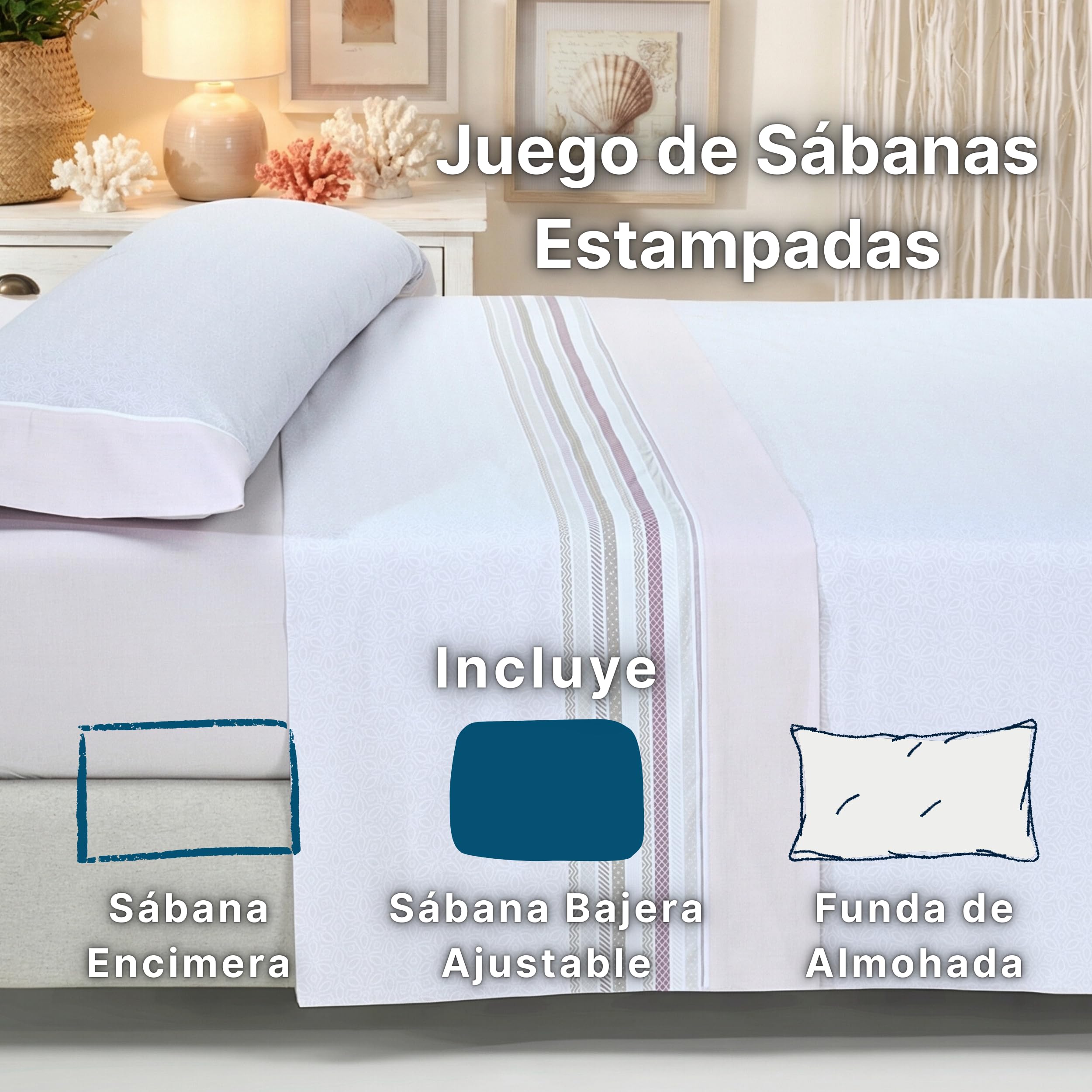 Sábanas 90x190 - Juego de Sábanas 3 Piezas - Algodón y Poliéster - Sábana Bajera Ajustable hasta 30 cm, Encimera y Funda Almohada - Ropa de Cama Estampada Suave y Transpirable (Lira Verde) — view 2