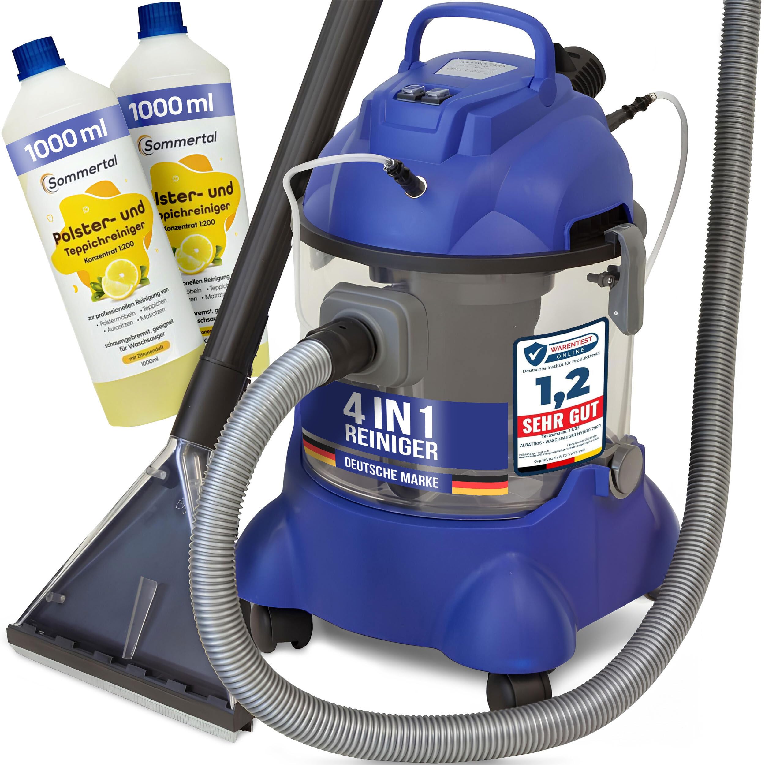 Albatros Nass-Trocken-Sauger Auto HYDRO 7500 + 2l Reinigungs-Shampoo- 4in1 Nasssauger Polster-Reiniger Auto - 1200 W, 20l Volumen, 22 kPa Saugleistung