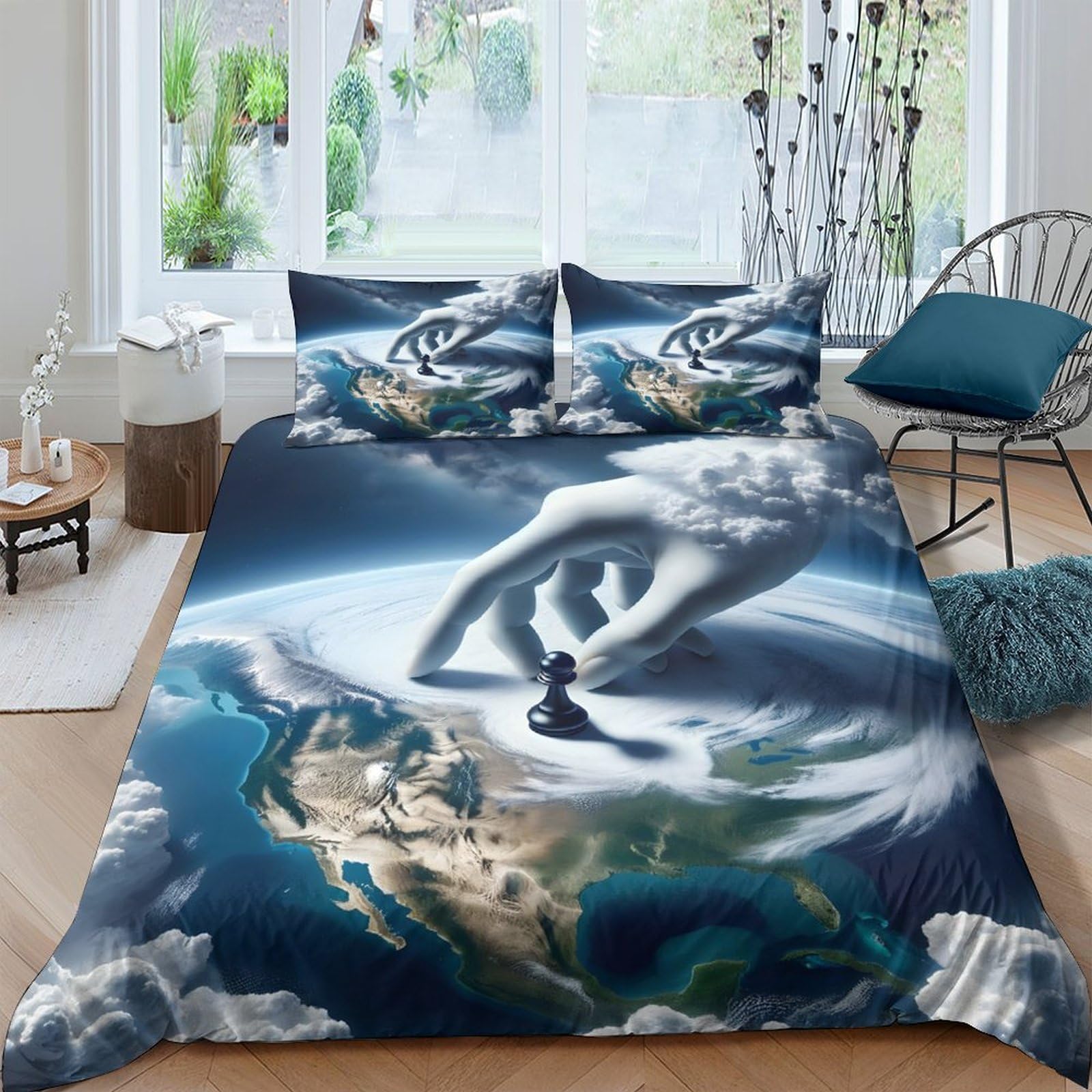 Ctjqhvkz Style-5 3D Printed Earth Creation Fitted Sheet Microfiber Artistic Bed Cover For Bedroom Dorm Decor Dust Protection Single（135X200cm）