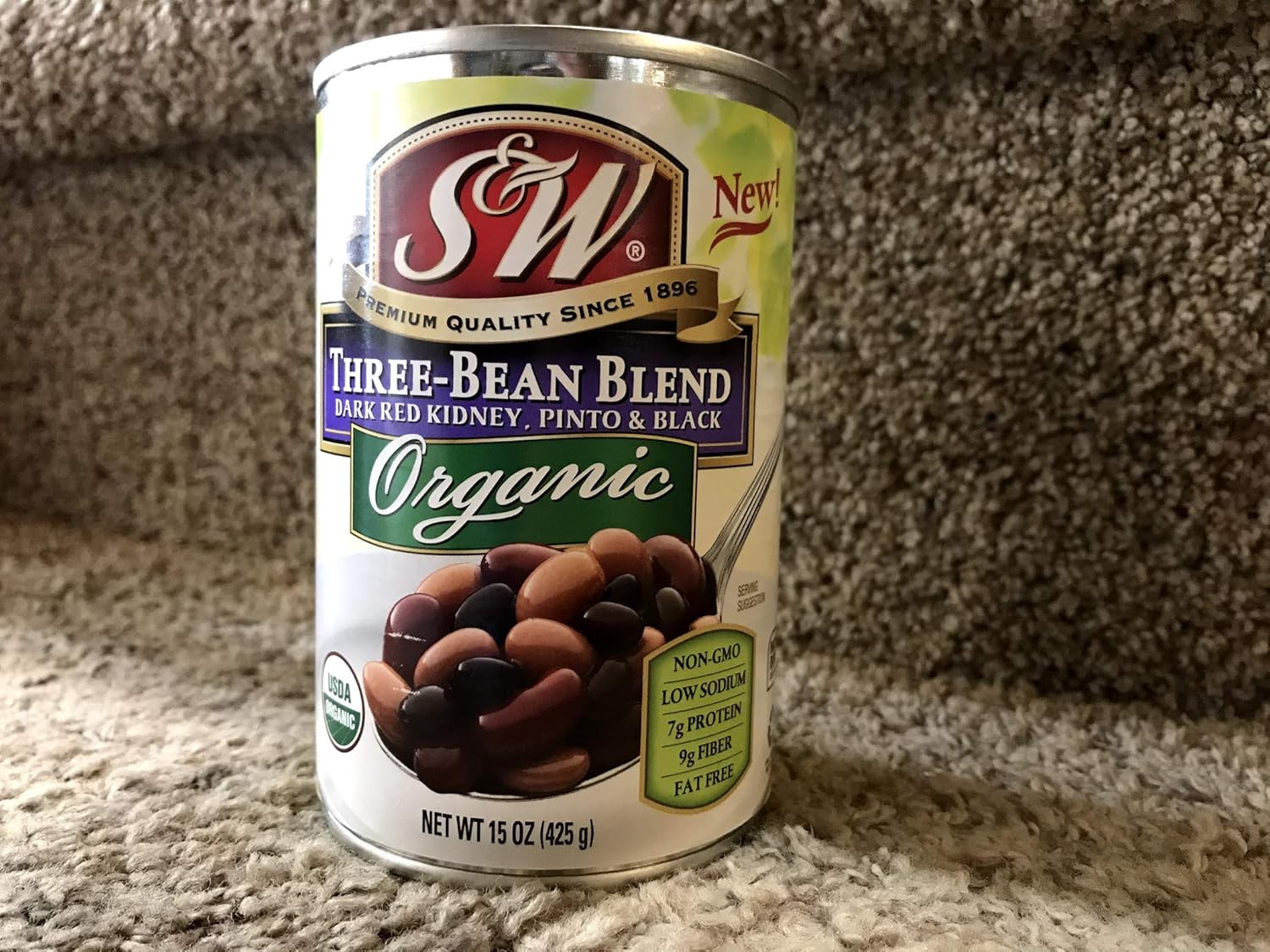 S & W Three Bean Blend Dark Red Kidney, Pinto & Black Organic Beans 8 - 15 oz Cans
