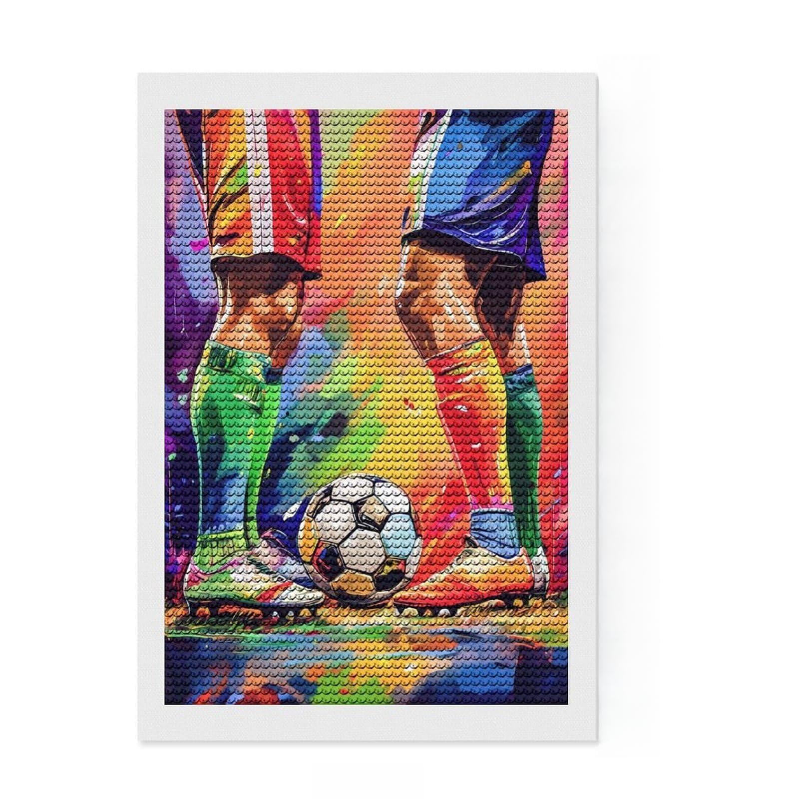 Junmoney Soccer Players in Action with Painting Style Diamond Painting Set 8"x12", Decorate Your Room, Neat Printed Canvas, Easy Handmade Project, Farmhouse Decor