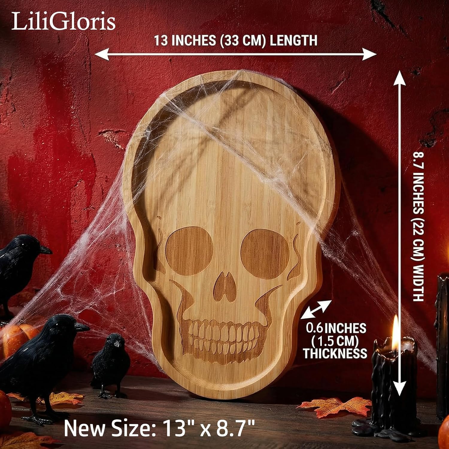 Unique Large Bamboo Wood Halloween Charcuterie Cheese Cutting Board Spooky Skeleton Decorative Serving Platter Tray for Thanksgiving Christmas Housewarming Party (2)