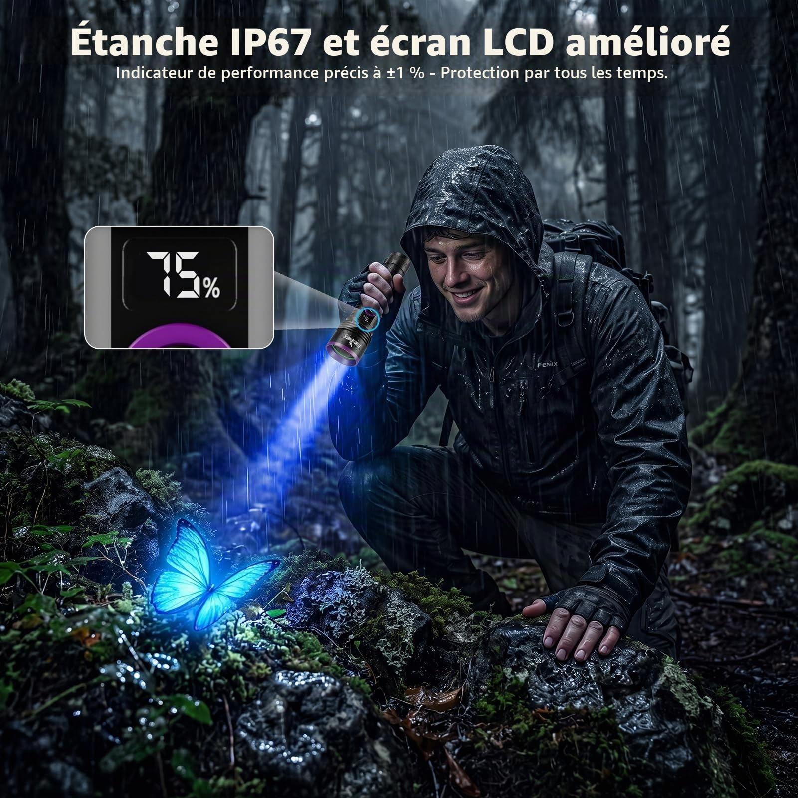 Shadowhawk Lumière noire 365 nm avec lentille filtrante – Lampe de poche UV 30 W à 4 cœurs rechargeable avec écran LCD, lampe UV pour recherche d'ambre, scorpions, test d'urine animale, durcissement