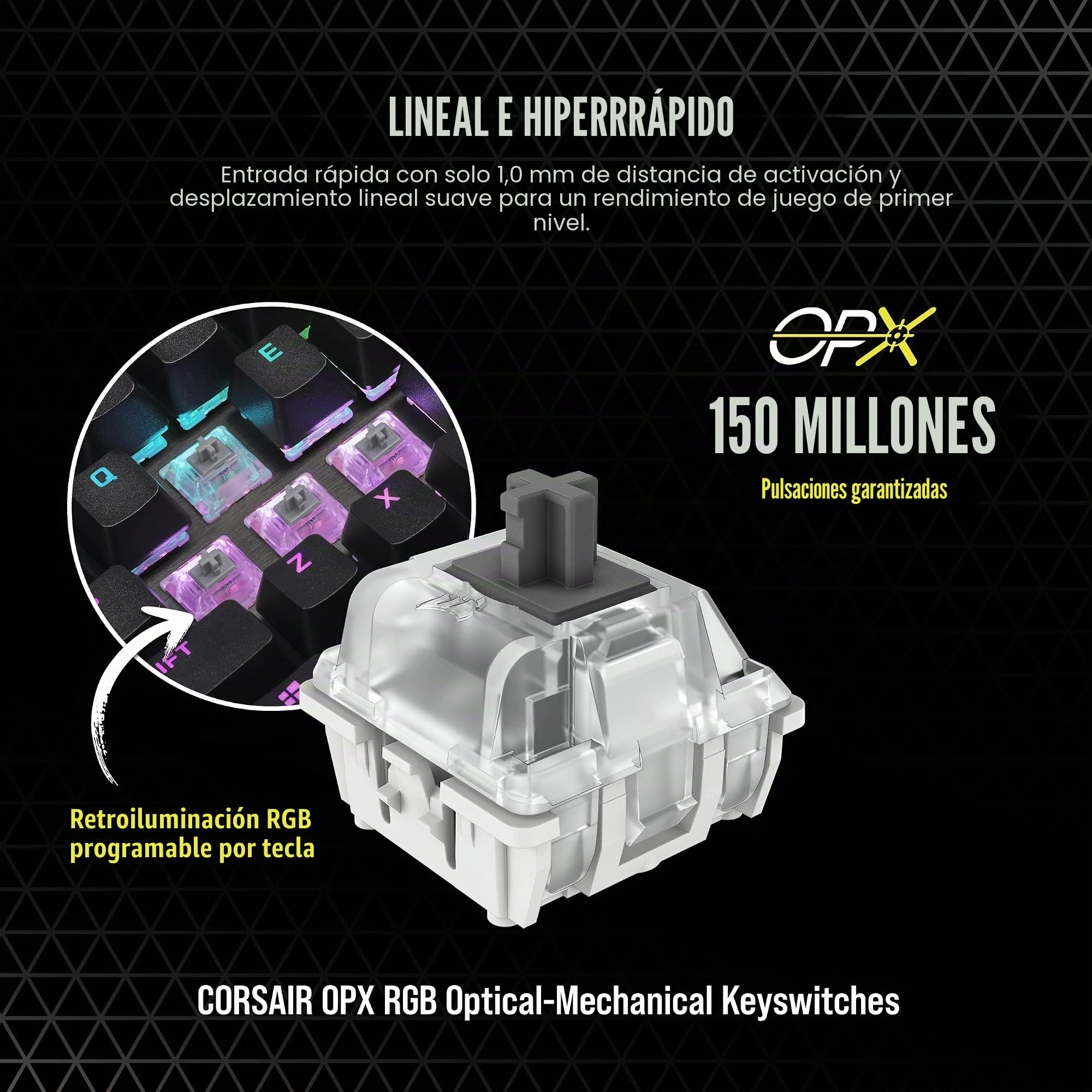 Corsair K70 RGB TKL CHAMPION SERIES Teclado para Juegos con Cable Mecánico-Óptico sin Teclas - Interruptores OPX - Teclados PBT Double-Shot - Compatible con iCUE - QWERTY ES - Negro