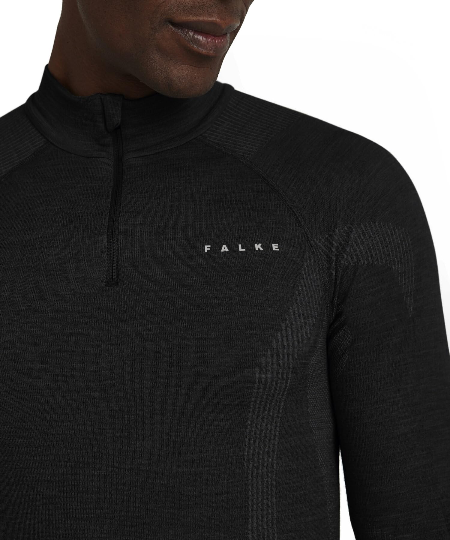 FALKE Wool-Tech High Zip Neck M L/s Sh laine fil fonctionnel séchage rapide 1 pièce, Couche de base supérieure Homme, Noir Black 3000, L