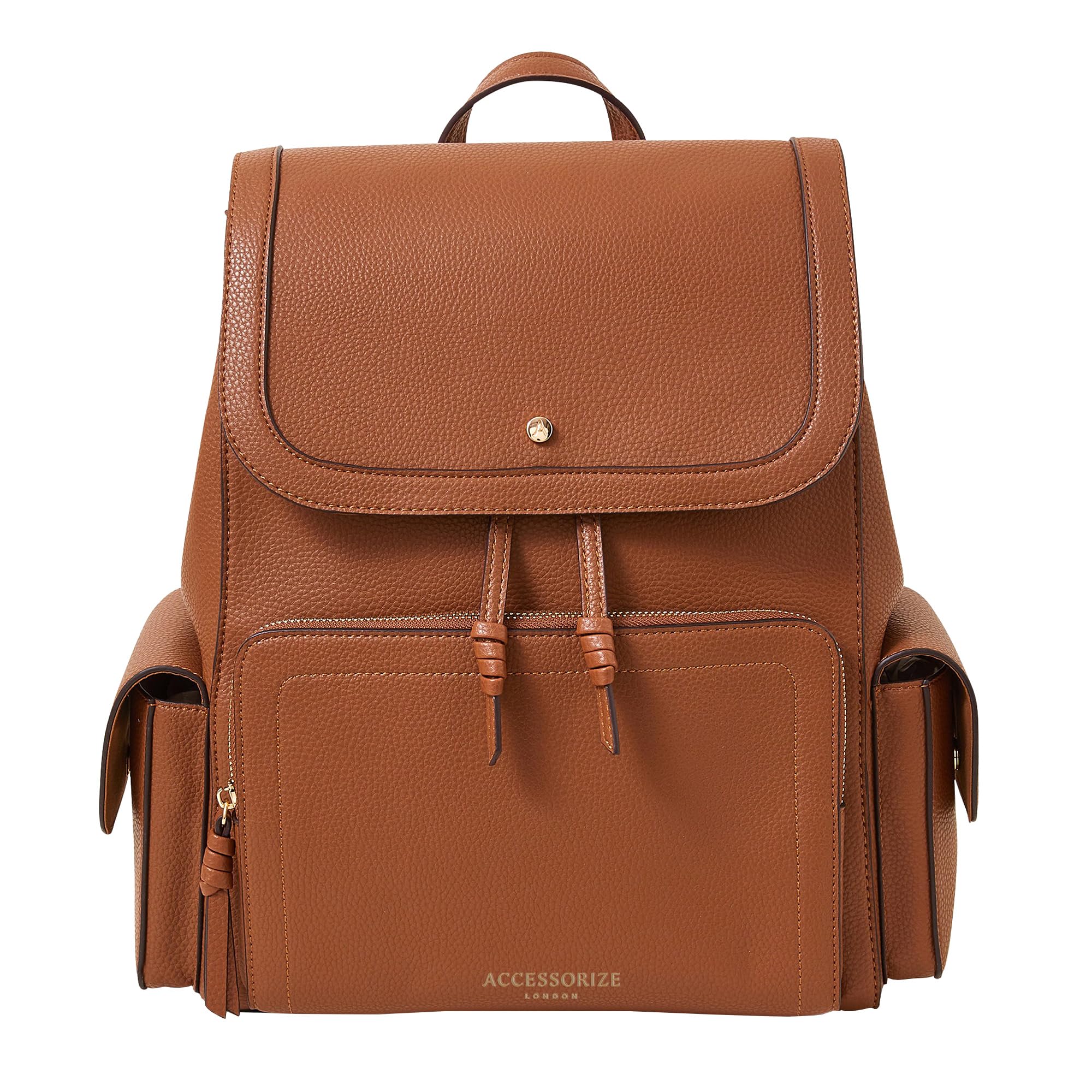 Accessorize London Womens Faux Leather Brown Multi Pocket Laptop Backpack With 12" Laptop Sleeve (B0CPJGYV98) Amazon Price History, Amazon Price Tracker