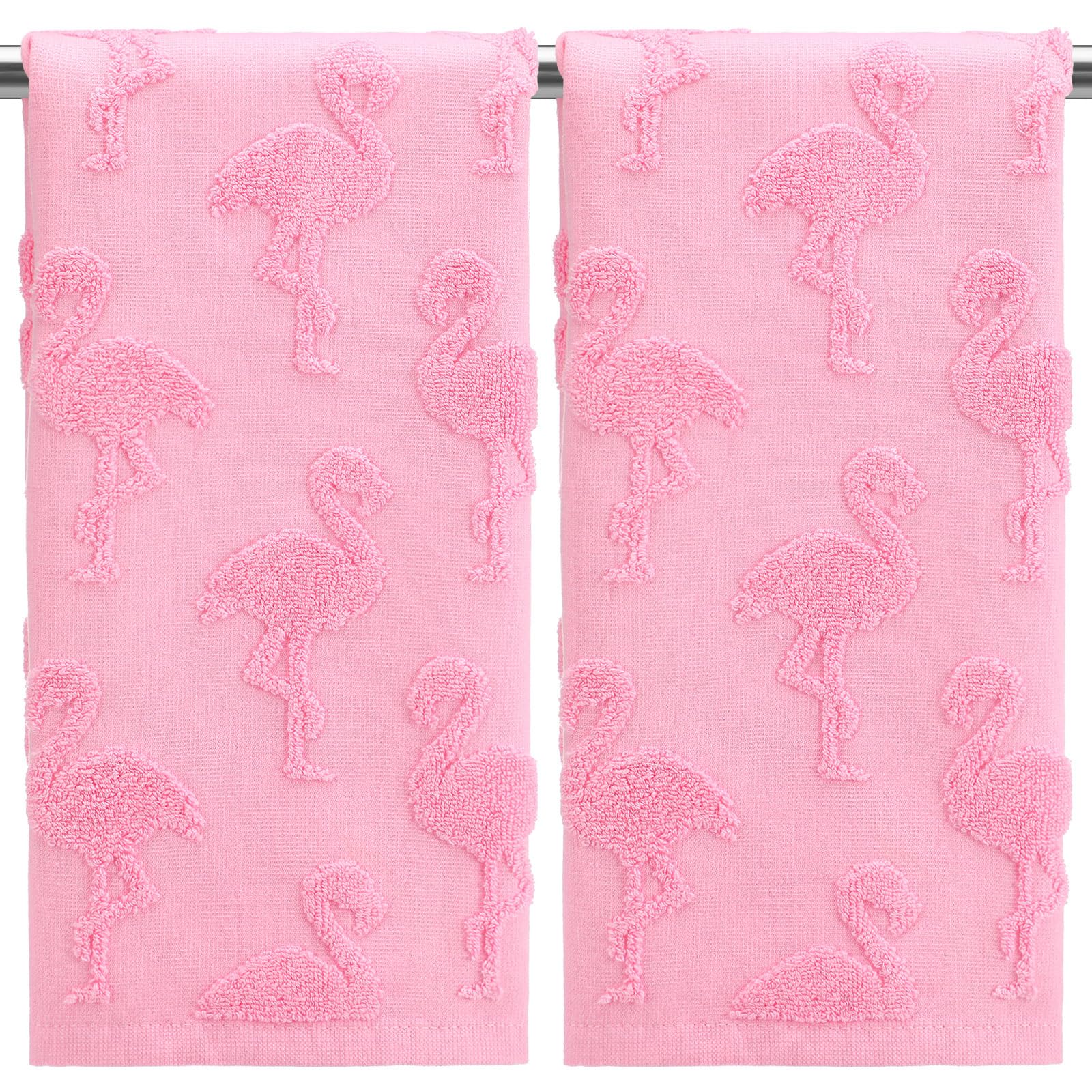 SmoothNovelty 2pcs Flamingo Hand Towels for Bathroom 100% Cotton Jacquard Weave Bath Towel Set Absorbent Dish Washcloth for Bathroom Kitchen Tropical