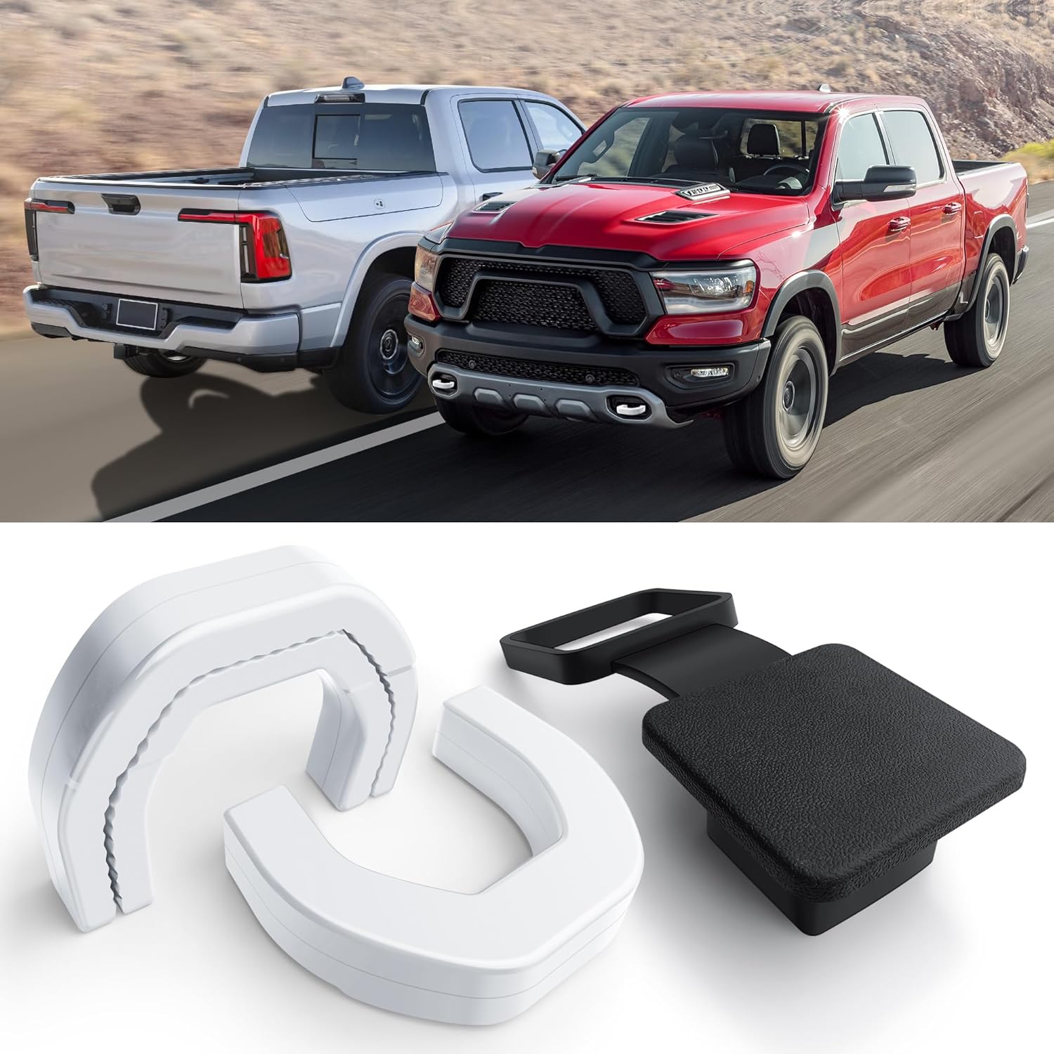 Vehicle Towing Hook Cowl, Trailer Hitch Cowl Appropriate with RAM 1500 Equipment 2019-2025. Custom-made 2-Inch Trailer Hitch Receiver Cowl, Tube Plug (White-Black)