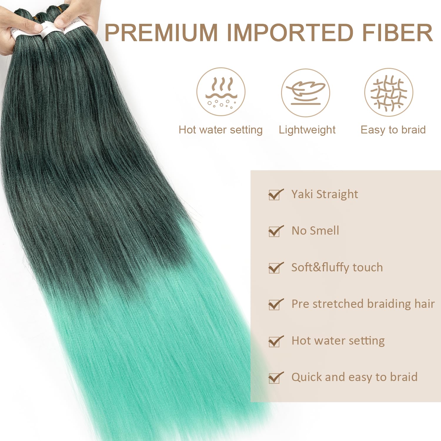 Pre-Stretched Braiding Hair ShowJarlly Soft Free Synthetic Fiber Corchet Braids Natural Black 1Pack/Lot Knotless Braiding Extensions Hot Water Setting Braiding Hair (30 Inch,1B/Mint#) - Image 4