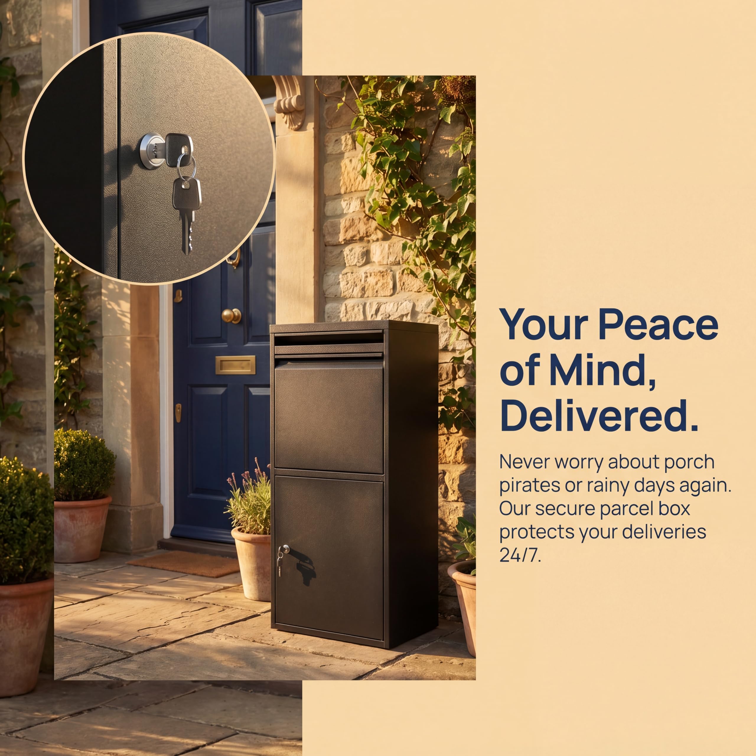 Buzón de metal impermeable, caja de paquetes extra grande para exteriores con cerradura para entrega por Internet, buzón de entrega resistente para paquetes (B)