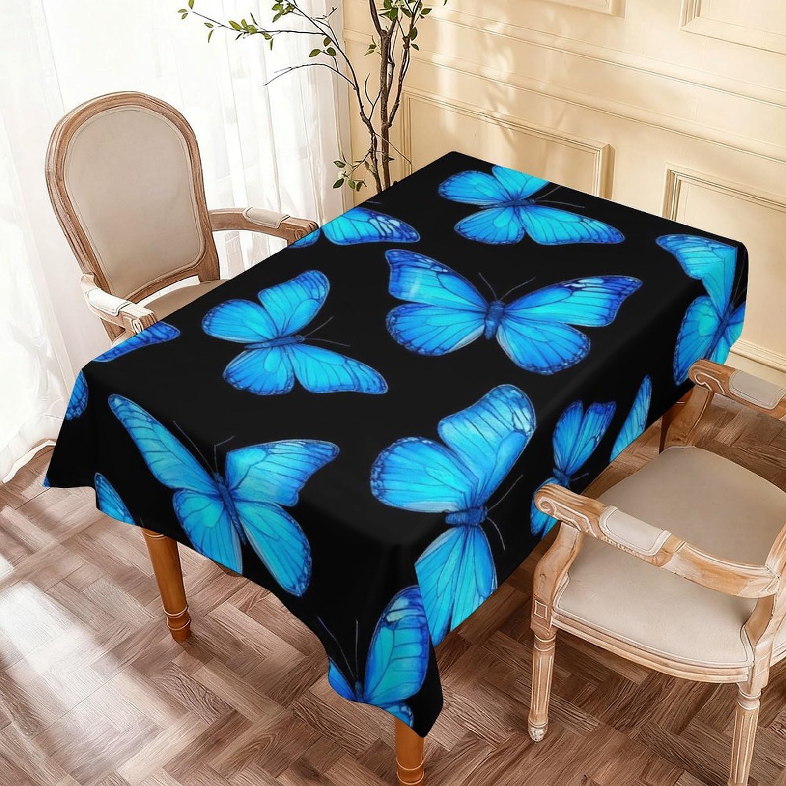 Housse de table pour fête rectangulaire motif papillon bleu azur