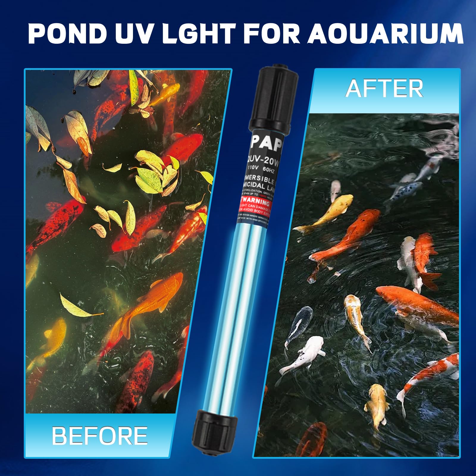 Luce UV dello stagno 30W per 200-2000 galloni, chiarificatore dell'acqua UV dell'acquario | Per stagni Koi, spa e acquari, piscine