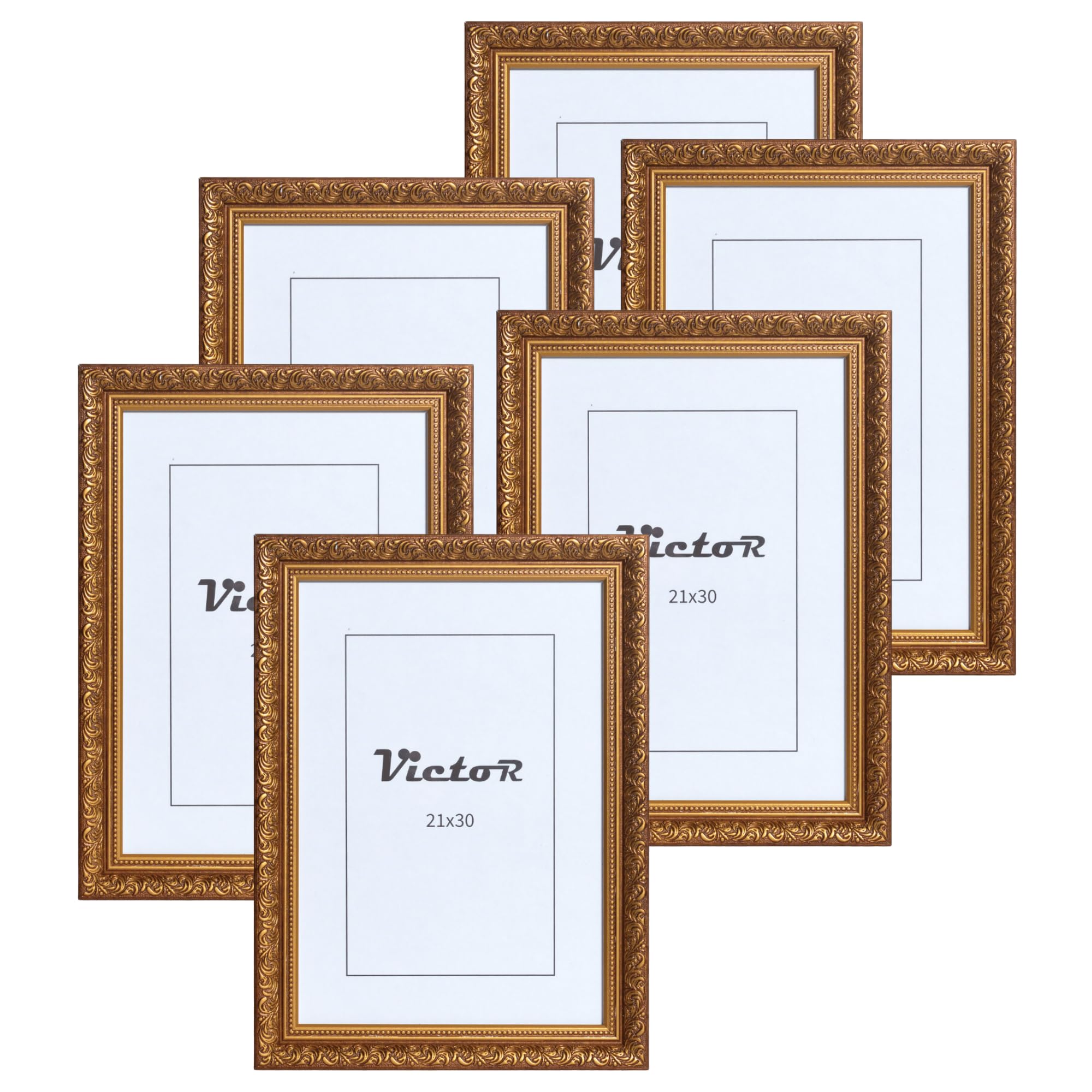 VictoR Ramka na zdjęcia w stylu vintage "Rubens" zestaw 6 szt. 21 x 30 cm (A4) brązowo-złota - rama: 30 x 20 mm - prawdziwe szkło - ramka na zdjęcia barokowa - antyk - zestaw ramek na zdjęcia A4