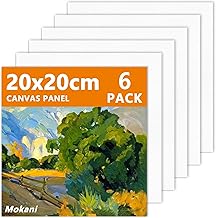 Mokani 6 Pieces Blank Canvas Panels for Painting, 20 x 20 cm, Cotton Art Canvases for Acrylic, Oil Painting, Ideal Art Supplies for Professional Artists, Amateur Painters