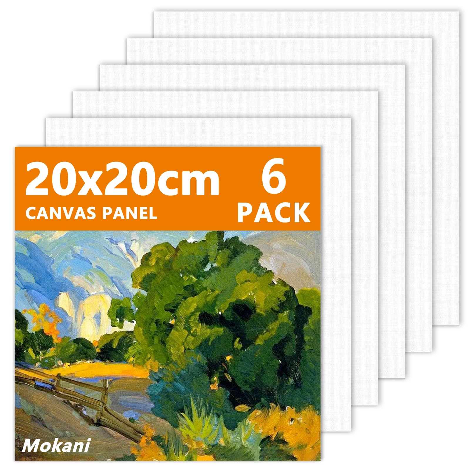 Mokani Tela per Pittura 20x20 cm Confezione 6 Pannelli Bianca Cotone Acrilico Olio