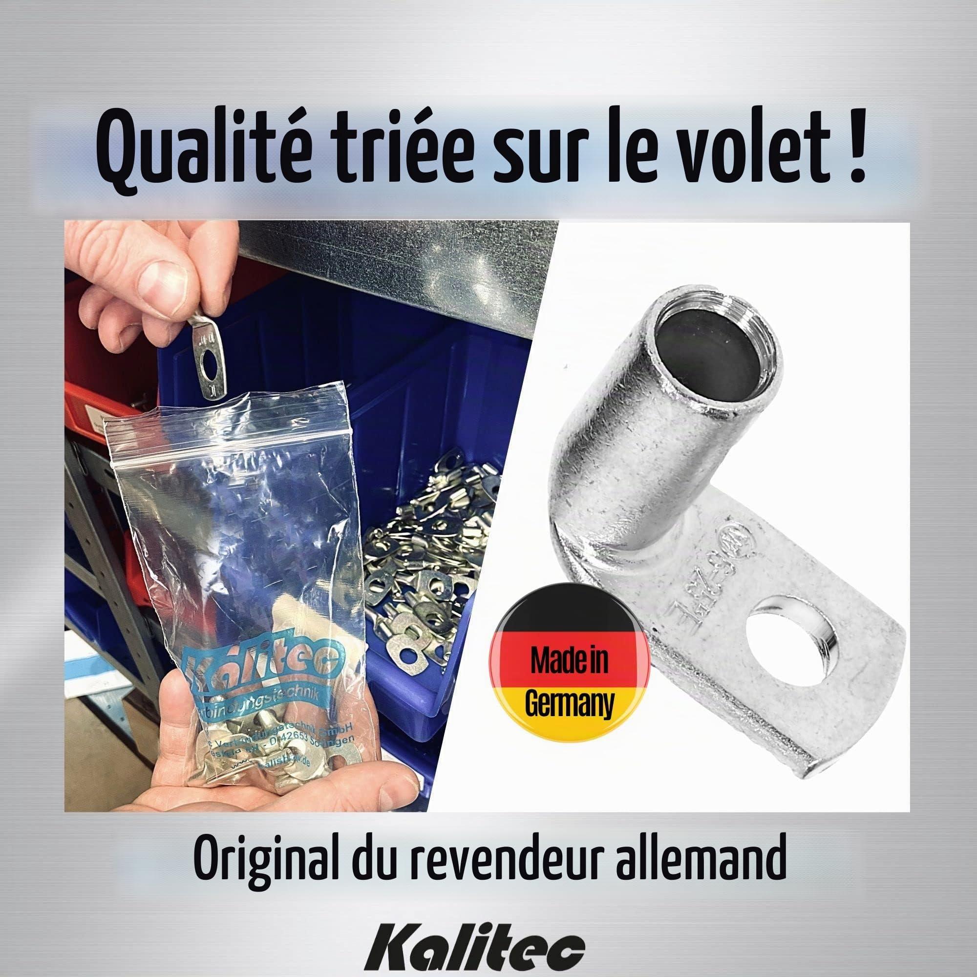Kalitec 10x Cosses Tubulaires 25 mm² M6, Connecteur Câble Coudé 90° | Cuivre étamé anticorrosion, certifié UL, pour sertissage installation électrique auto, solaire et industrie, lot de 10