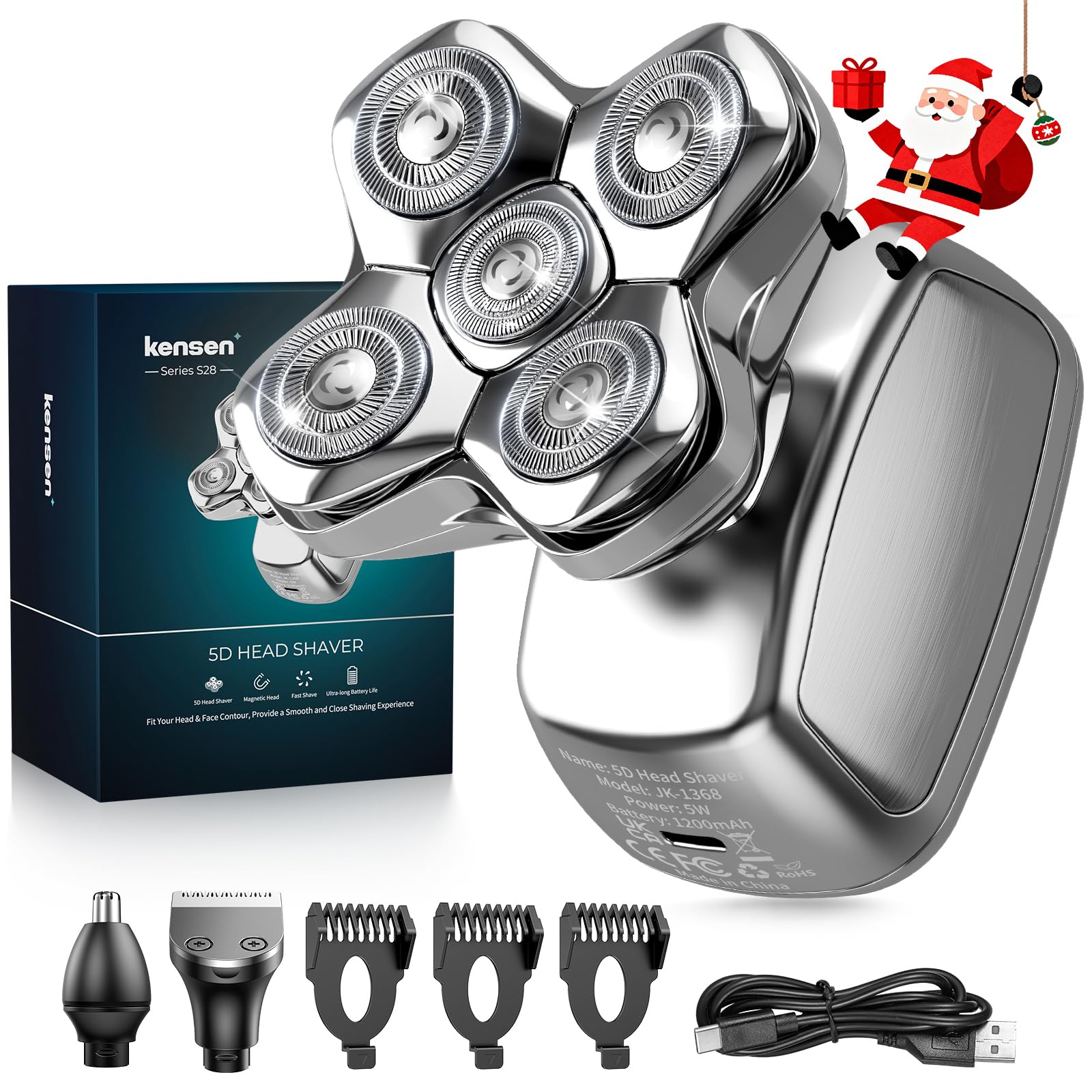 Head Shavers for Bald Men, 3-in-1 Electric Shavers Razor, Rechargeable Bald Head Razor, Magnetic 5D Rotary Shaver, Waterproof Face Beard Trimmer Mens Grooming Kit, Gifts for Men