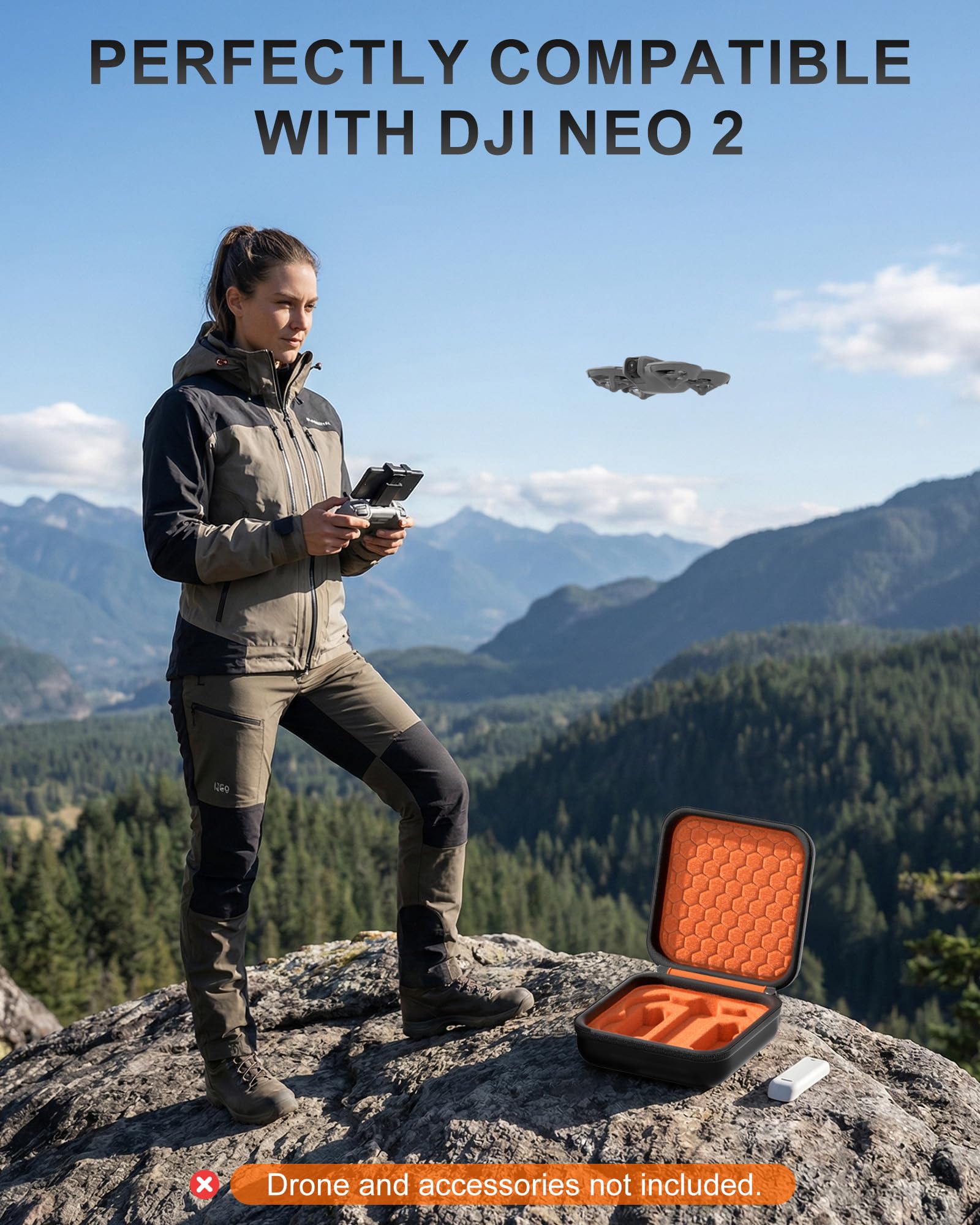 ProCase Twardy futerał do DJI Neo 2 (2025) – odporny na wstrząsy schowek podróżny na drona + 2 baterie (tylko etui) – pomarańczowo-czarny