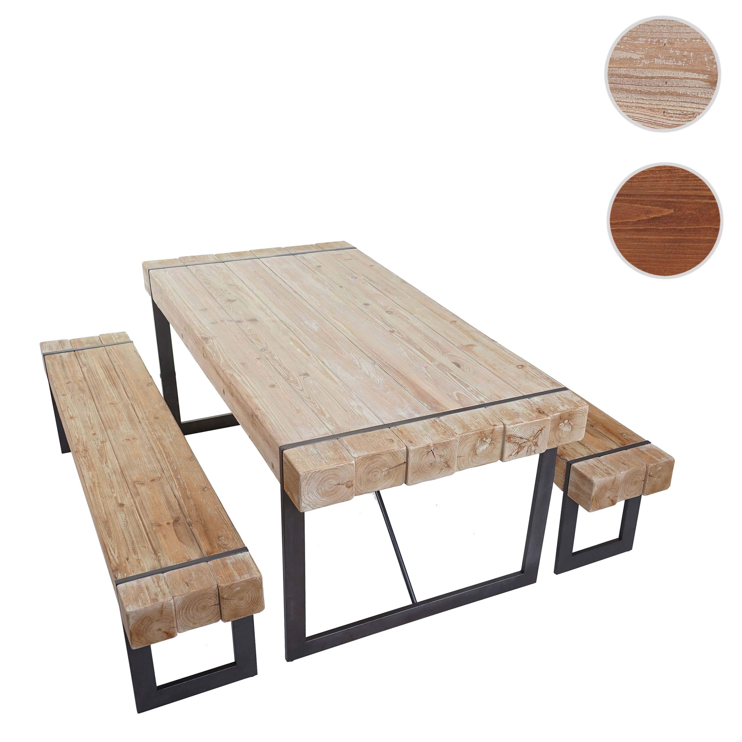 Mendler Comedor HWC Cortex-A15, Comedor + 2 x Asiento Banco, Madera Maciza, Abeto rústico