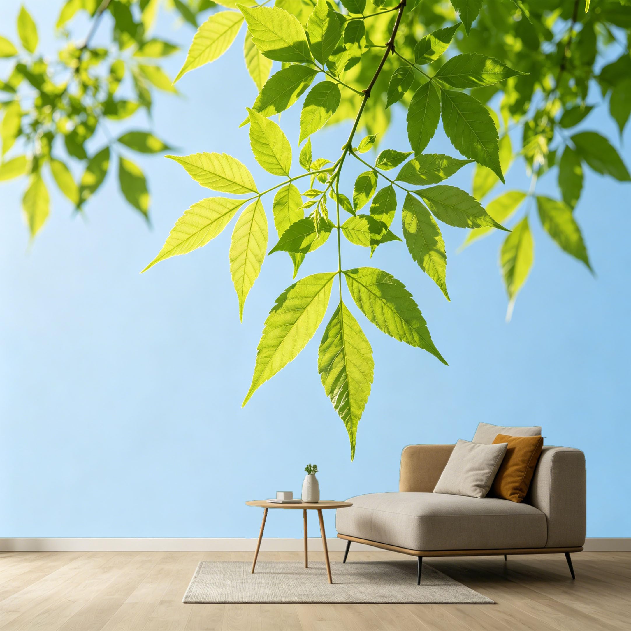 Custom Size Wall Murals Botanical Sunlit Green Foliage Minimalist Branch Texture SelfAdhesive Wall Fabric Removable Large Wallpaper for Photo Living Room Interior Decor