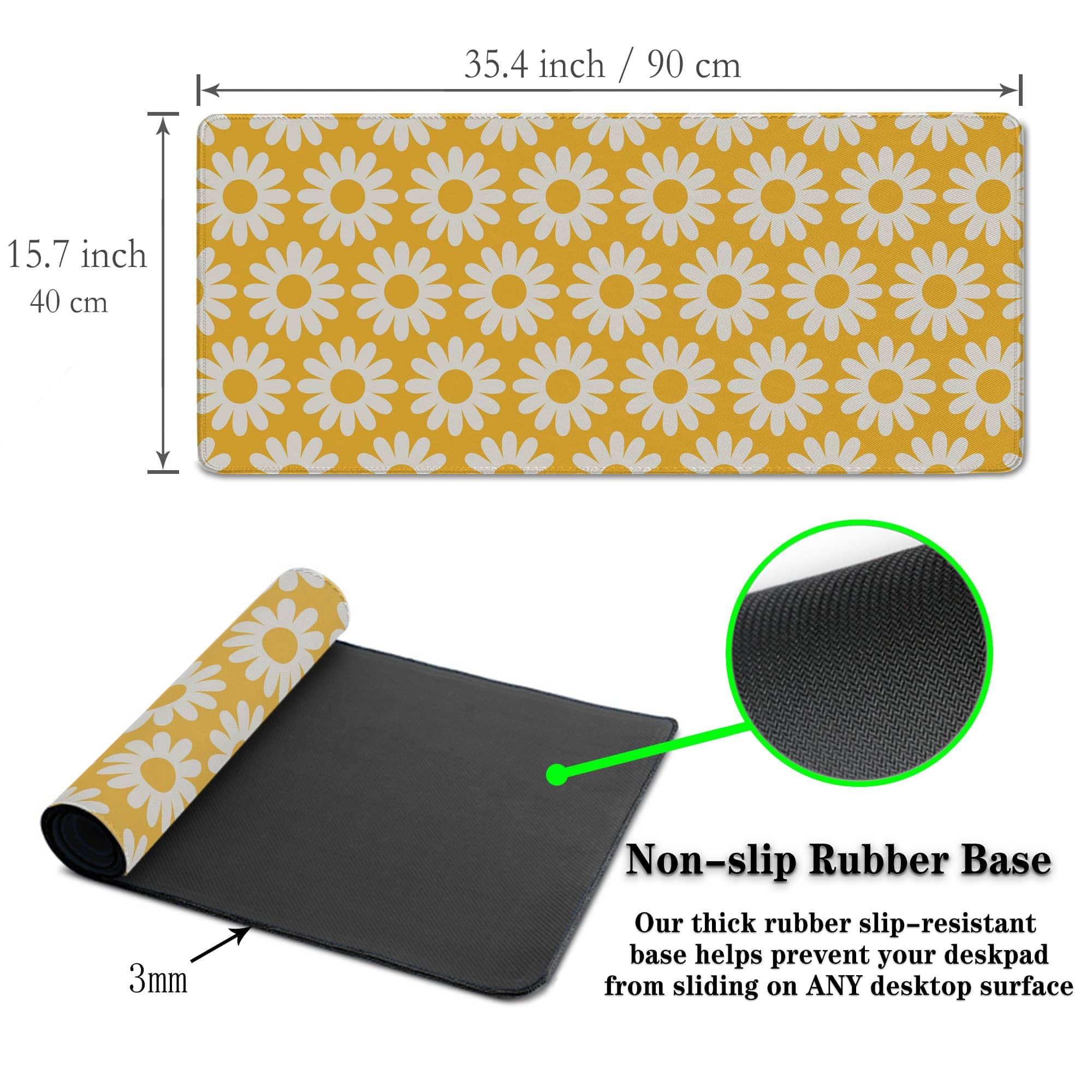 Tapete de escritorio para computadora, color amarillo, alfombrilla de mouse grande para juegos, teclado y mouse, base de goma antideslizante, impermeable con bordes cosidos, 35.4 x 15.7